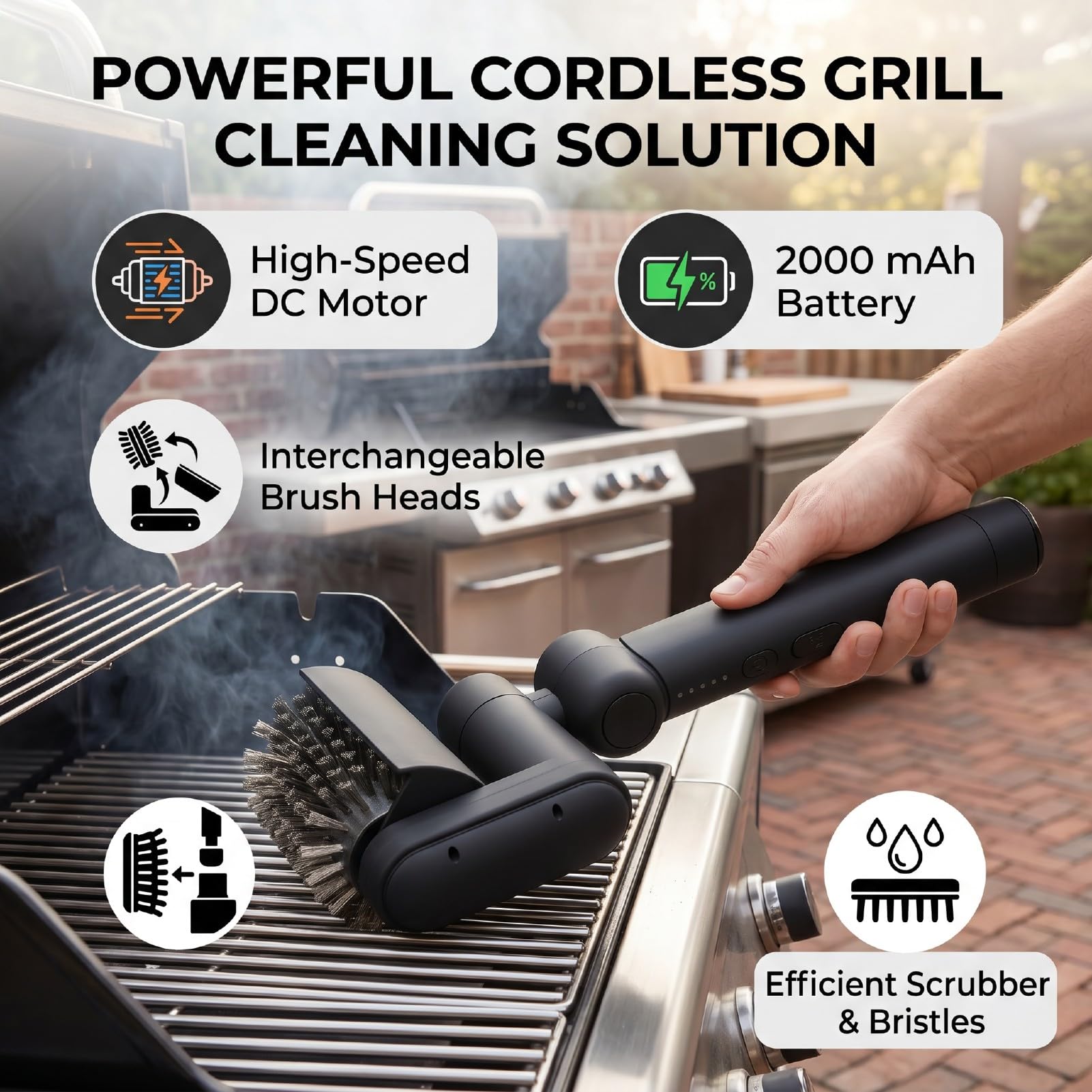 Luocute Cepillo Eléctrico para Parrilla, Limpiador Inalámbrico Recargable para Parrilla de Barbacoa