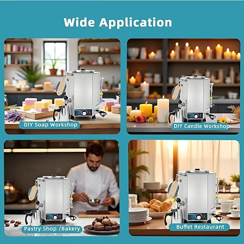 Miniatura 8 de Hehinton Caldera doble profesional de 8.3 cuartos para fusión de chocolate, cerajabón, fundidor eléctrico de acero inoxidable de grado alimenticio