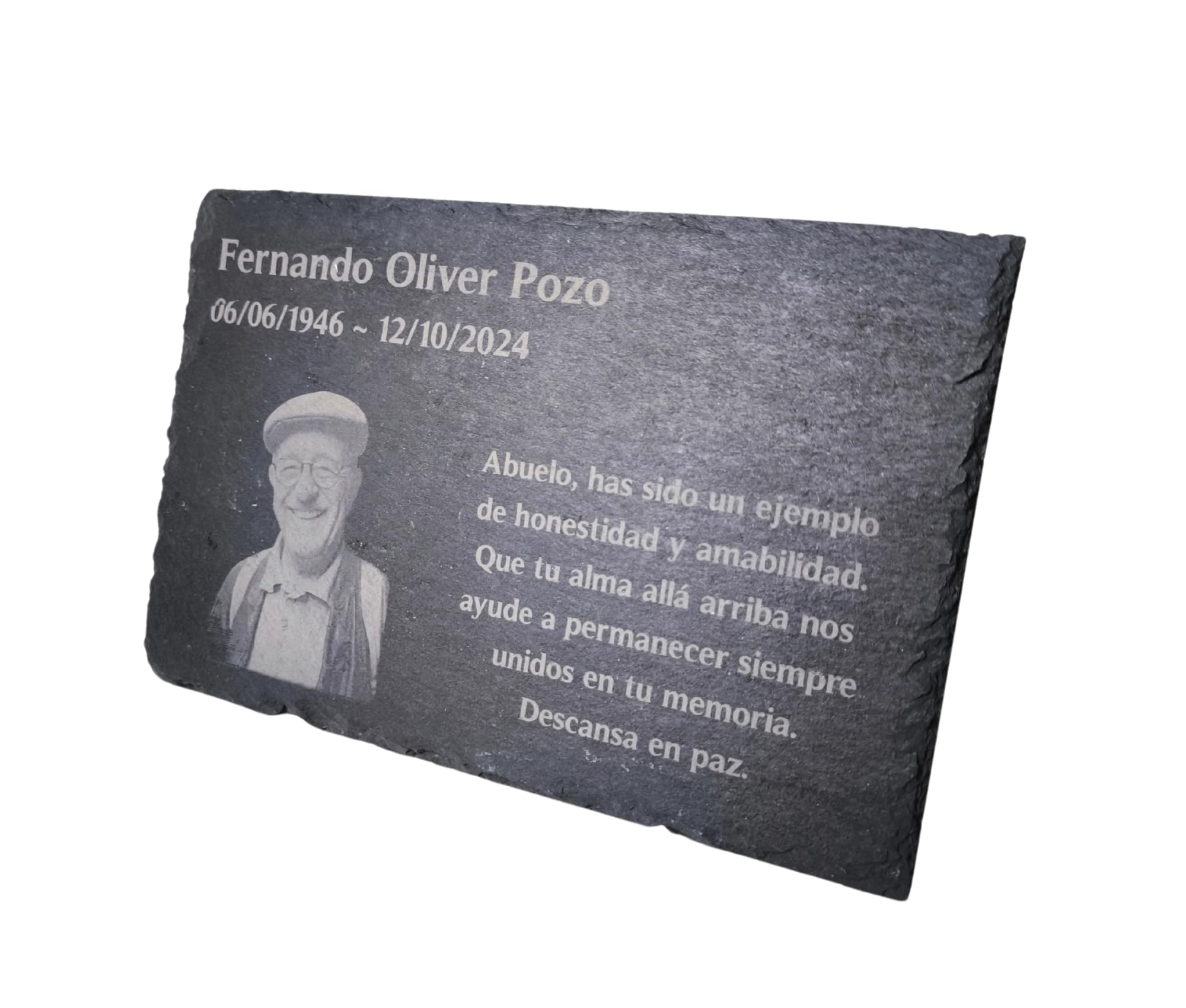 Forging Art Bcn Placa funeraria conmemorativa - Tamaño 200 x 130 mm - Foto, fecha y dedicatoria personalizable - Soporte opcional