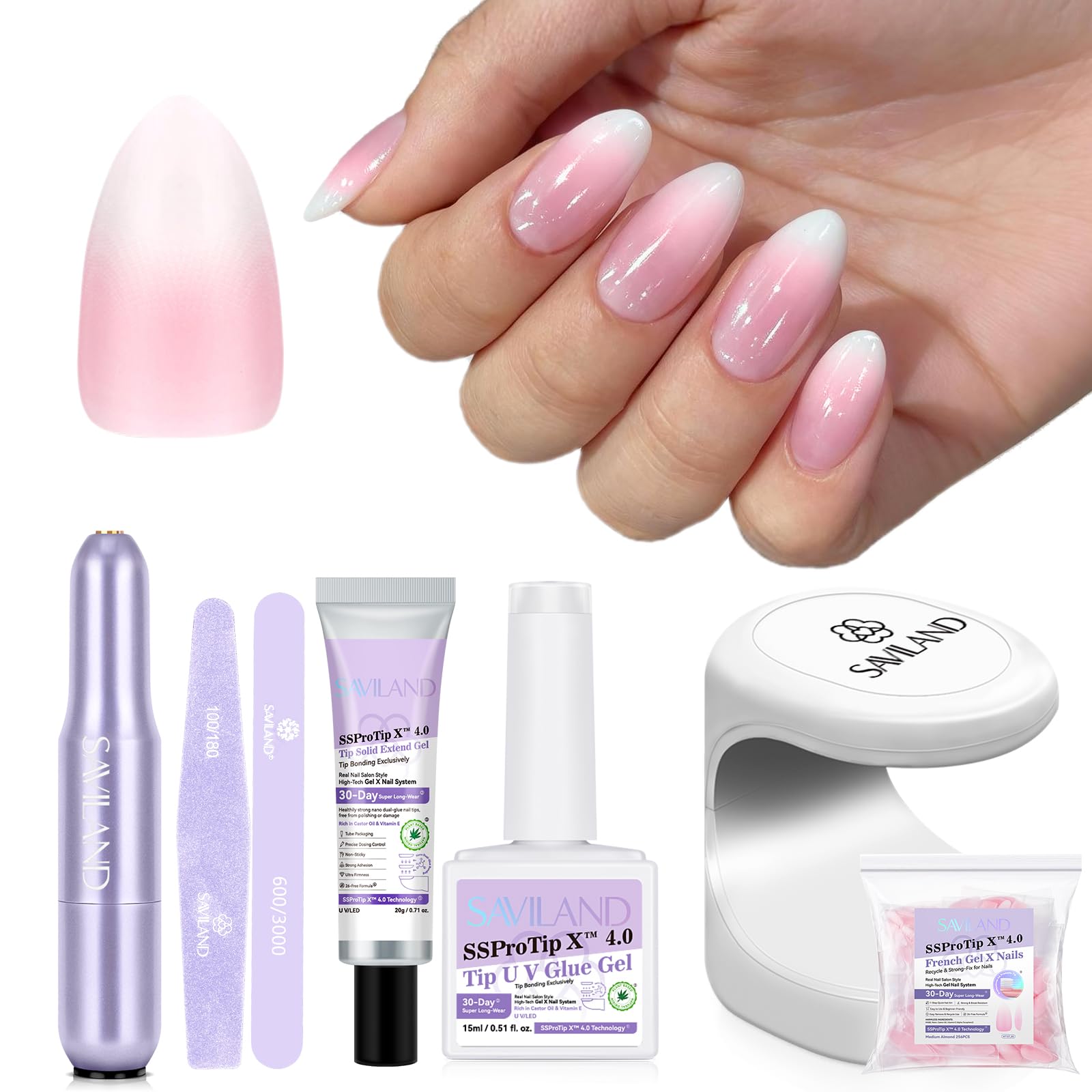 Saviland Press On Nails Almond Pink