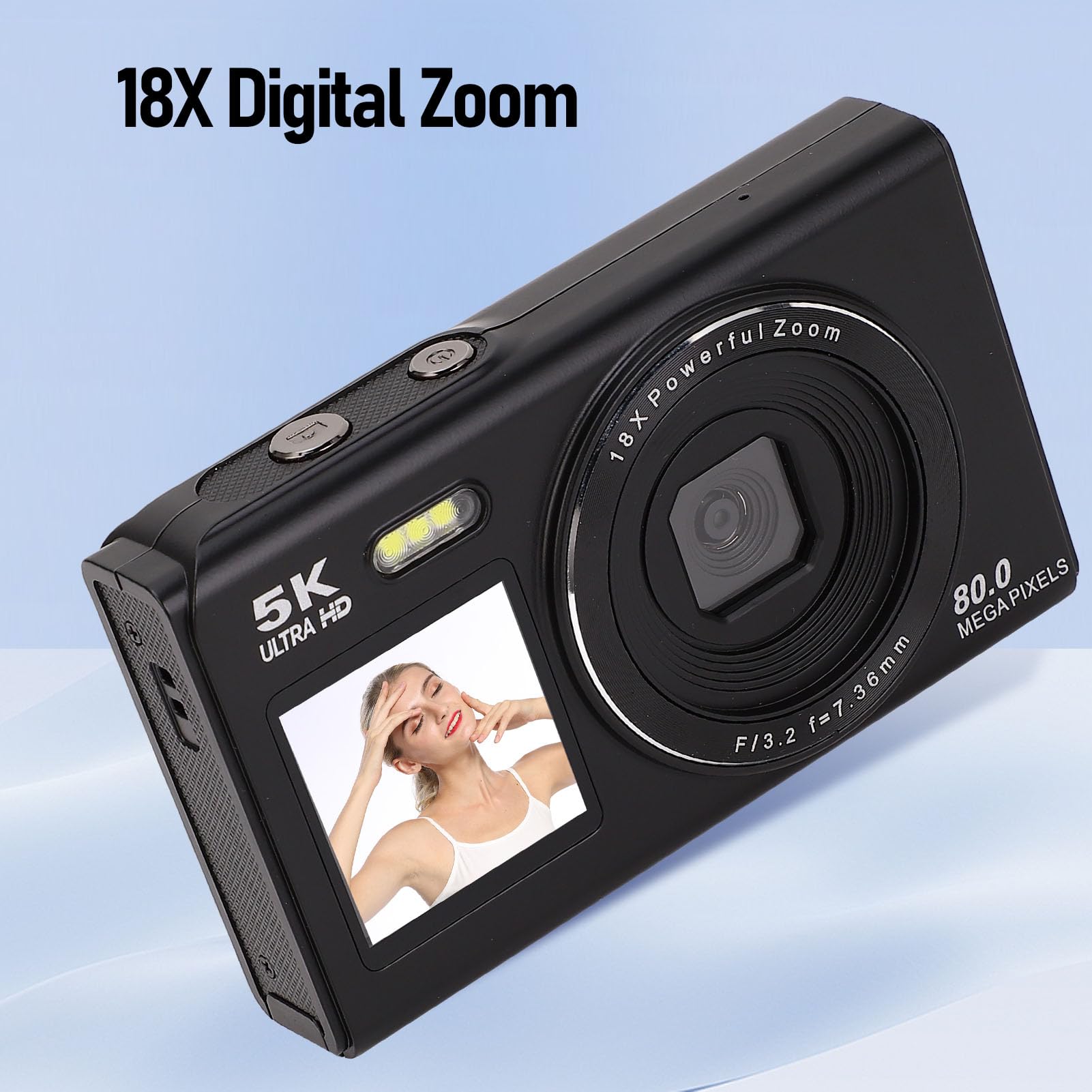 Annadue Camera Digitale da 5K 80MP per Adolescenti con Doppio Schermata, Zoom 18x e Focus Automatico, Trasferimento WiFi e Webcam, Incorporato in Flash e Borsa da Viaggio (32GB)