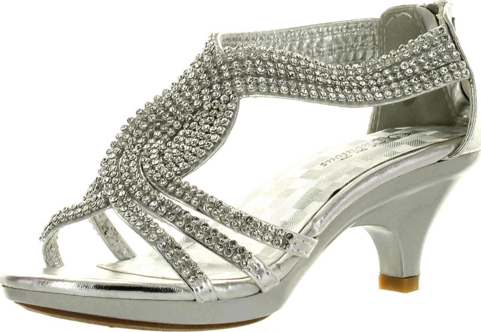 JJF Shoes Angel-37K Little Girl Mid Heel Rhinestone Pretty Sandal Dress Shoes