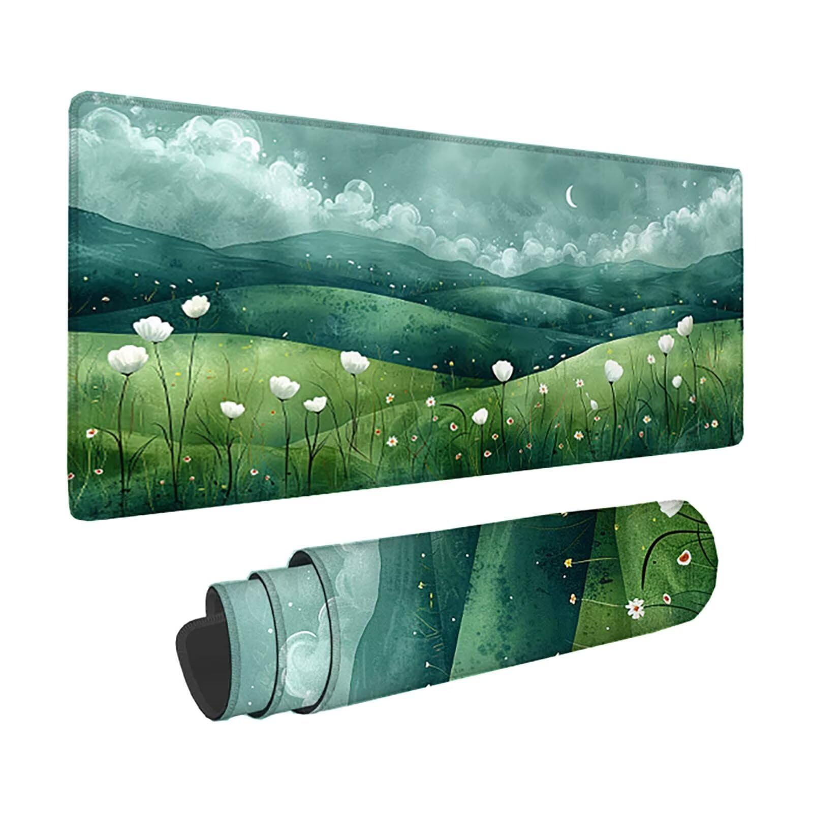 Verde Alfombrilla Ratón Paisaje Alfombrilla Gaming XXL (1500 x 800 x 3 mm), Impermeable Mouse Pad con Bordes Cosidos Tapete Escritorio con Base de Goma Antideslizante para Gaming, Oficina -zzg2505R3