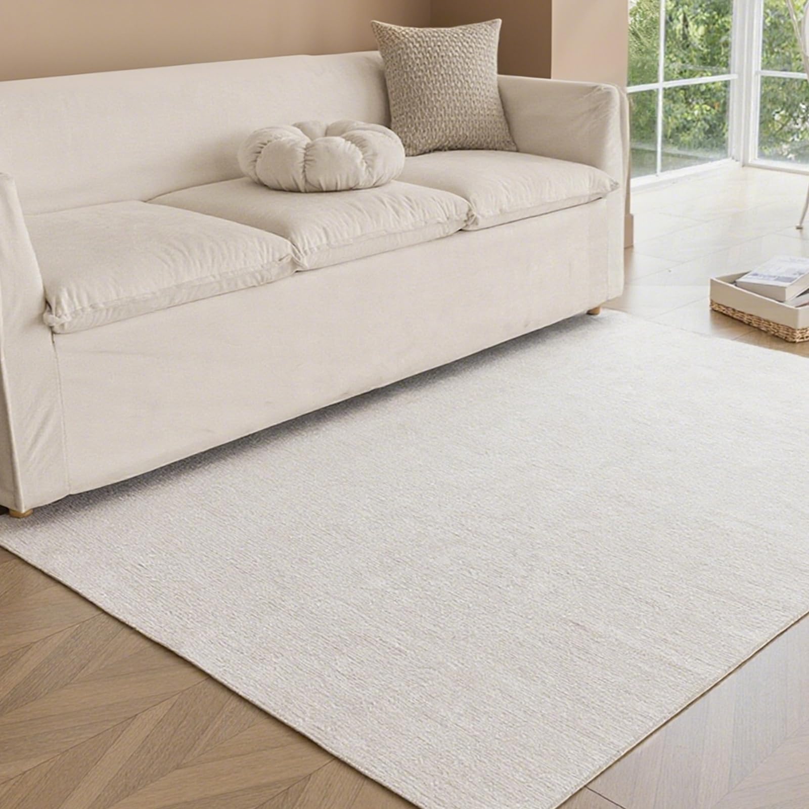 120x160cm Waschbar Kinderteppich rutschfest Creme Teppich für Büro | 5mm Dicke, Dünner Teppich, Rutschfest, für Wohnzimmer, Schlafzimmer, Eingangsbereich, Küche, Esszimmer