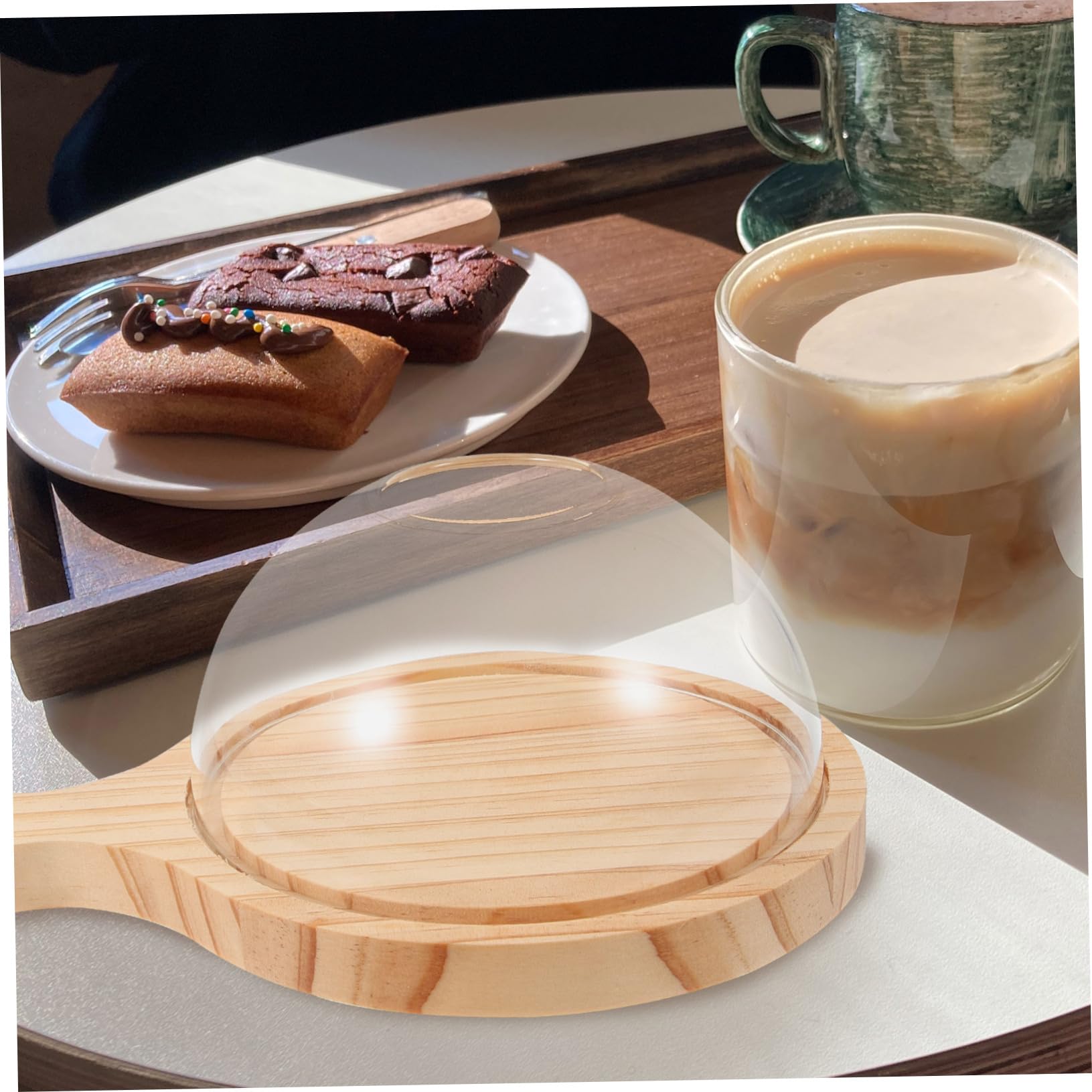 COLLBATH Cúpula Transparente para Alimentos Ahumados de Vidrio y Madera