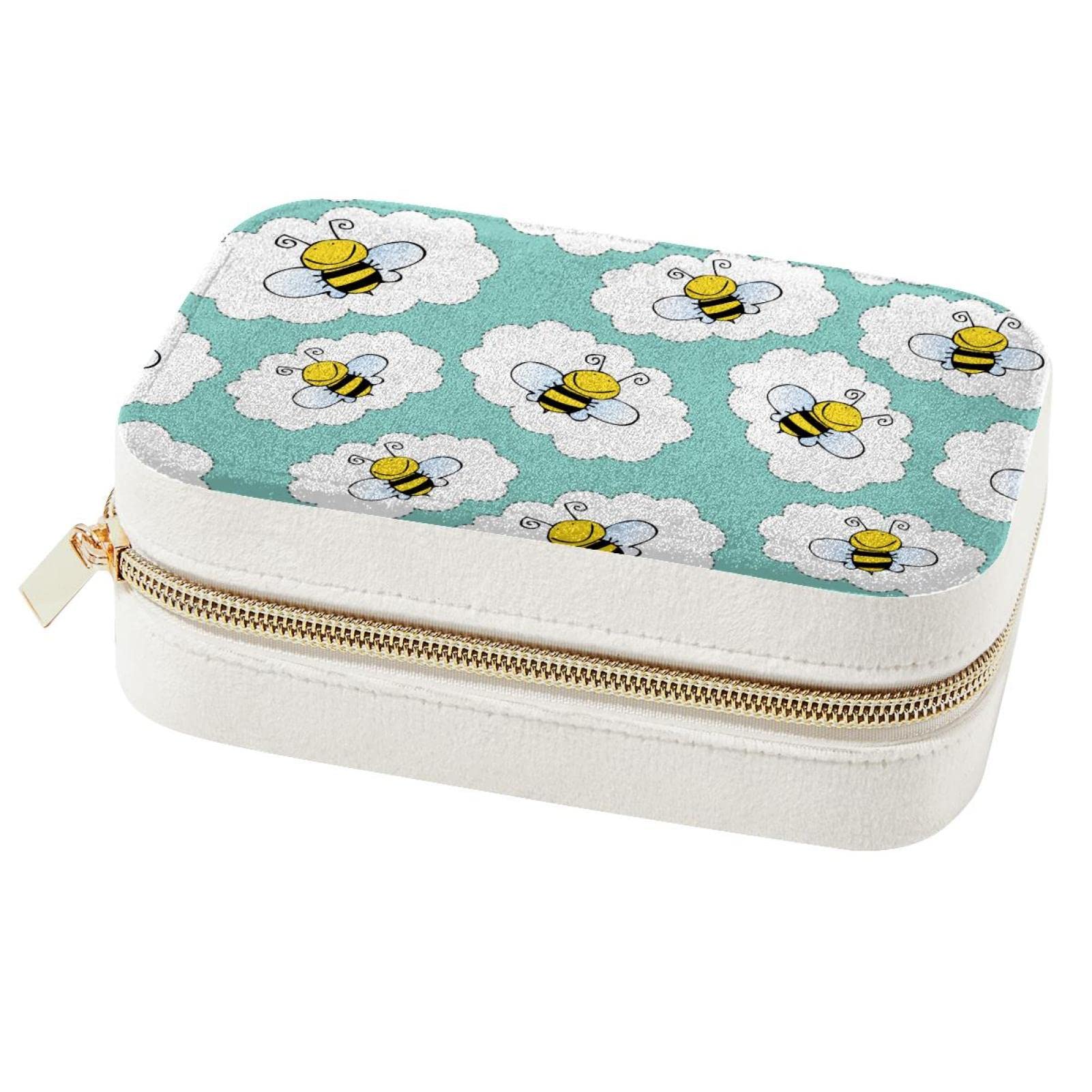 Boîte à bijoux de voyage portable abeilles et nuages pour bagues et colliers