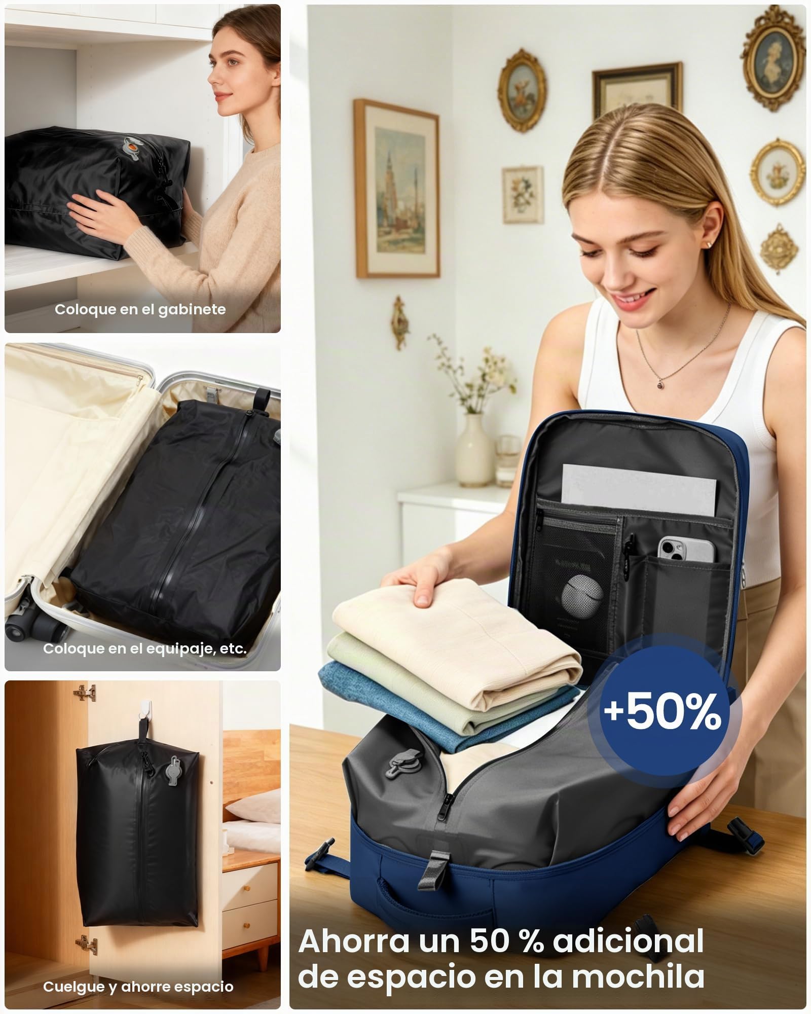 SZLX Mochila al Vacio con Bomba Mochilas Viaje Cabina Avion 40x30x20 Ryanair Vueling Wizzair Equipaje de Mano 40x20x25 Bolsas de Viaje Mujer Maletas 45x36x20 Easyjet Mochila Portátil con USB Hombre
