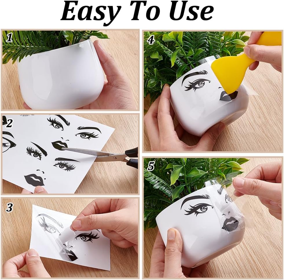 PH PandaHall 6 Sheets Female Face Painting Stencil, Face Stickers for Crafts Lips Mouth Eyes Eyebrows Nose Decals Make a Face Stickers for DIY Crafts Flower Pots Painting on Wood Wall Fabric Furniture