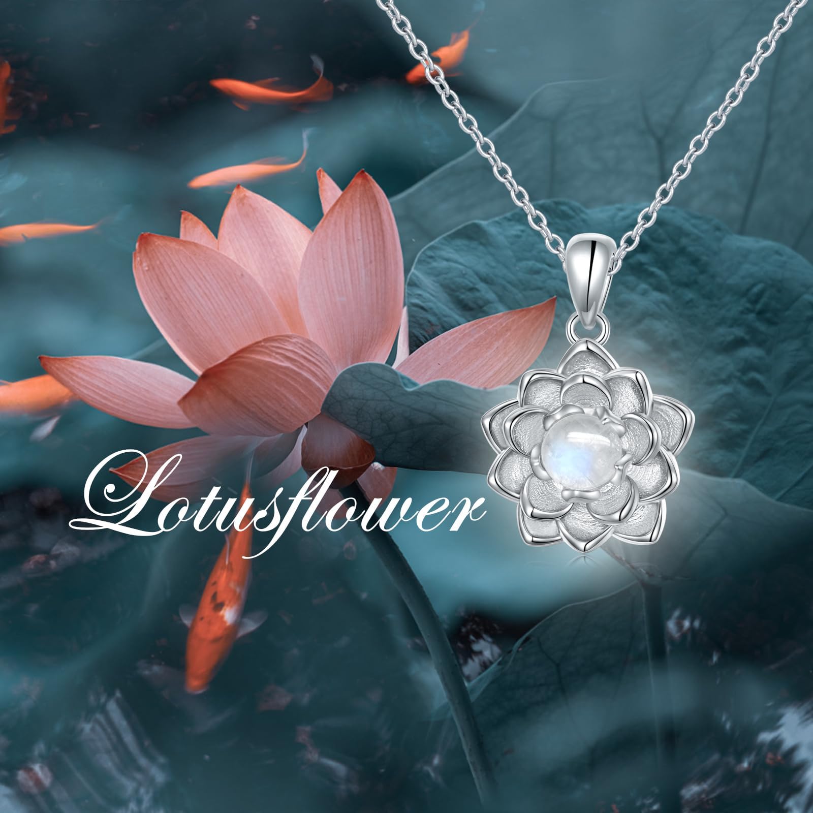 Flyow Mondstein Lotus Schmuck Set 925 Sterling Silber Mondstein Lotusblume Halskette und Ohrstecker Natürliche Heilung Buddha Spirituelle Yoga Lotusblüte Schmuck Geschenke für Frauen Mädchen