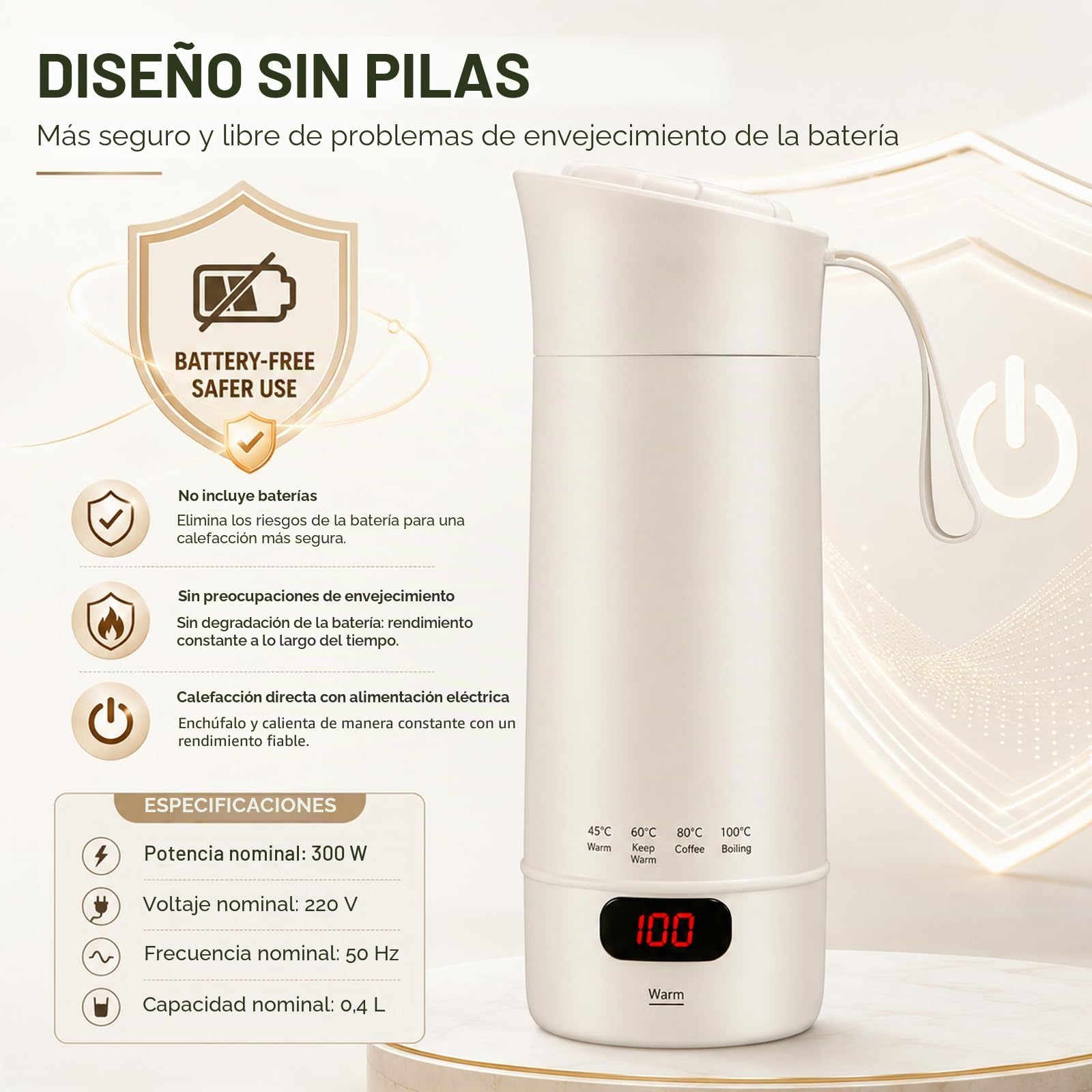 400ML Taza de Agua Eléctrica con Ajuste de La 4-Temperaturas
