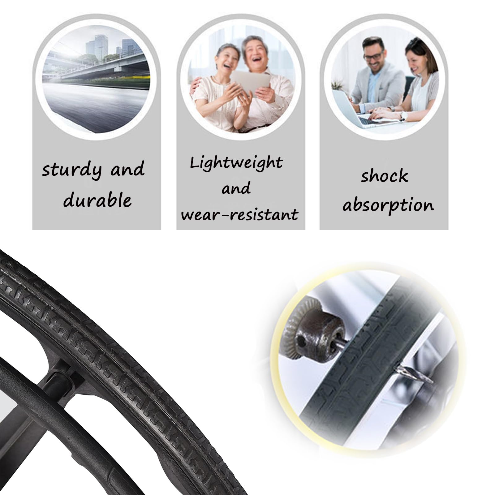 HJXGQJM Rollstuhl-Zubehör-Hinterräder, Schwarze Vollgummireifen, Solide Polyurethan-Räder Mit Schiebering, Rutschfester Schwar Rollstuhl Hinterrad Zubehör(20Inch/51cm(1Count))