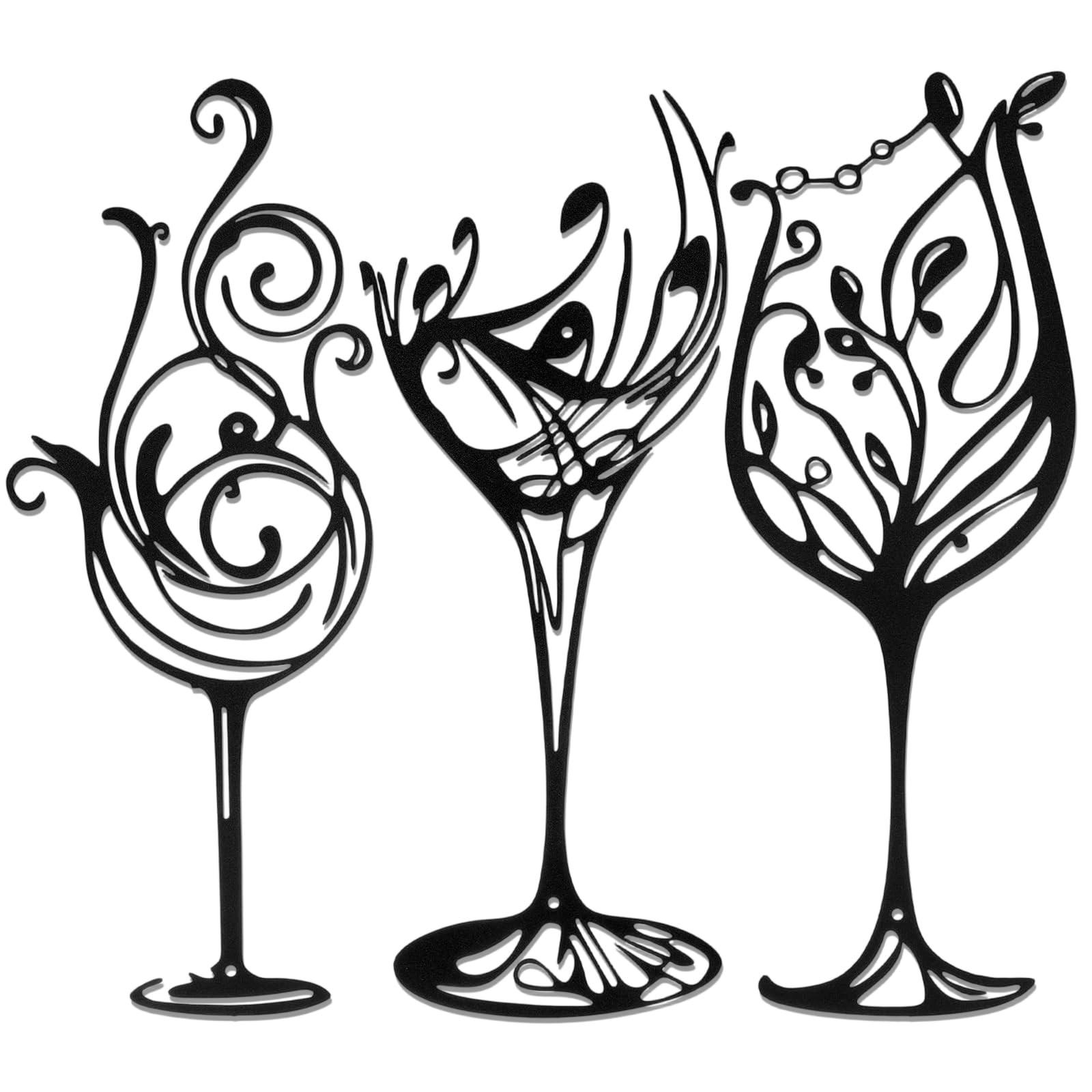 Pralen 3 Pcs Black Metal Wine Wall Art Decor, Iron Hanging Wine Glass Decor Sign Set for Kitchen Dining Room, Wall Hanging Artwork, Modern Wines Glass Bottle Ornament with Screws