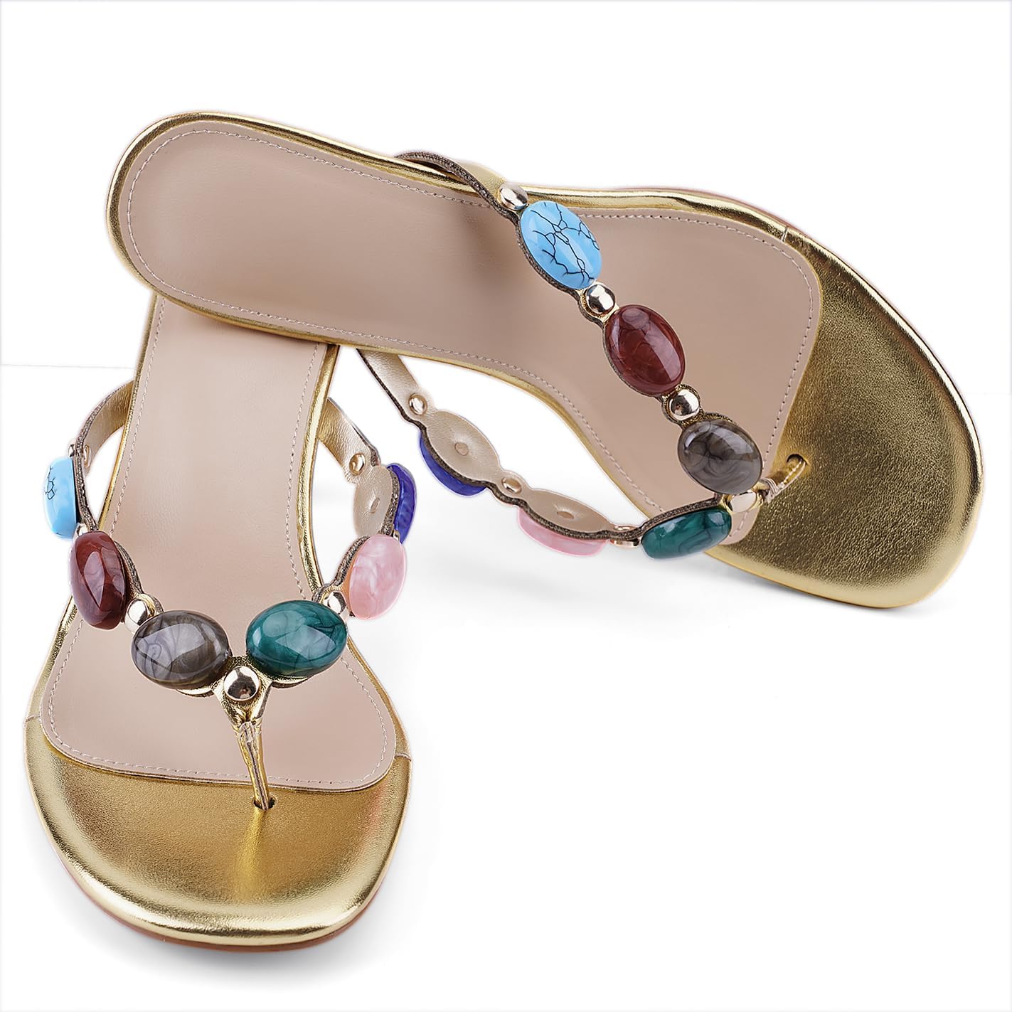 Flip Flop Heels for Women Thong Heels Round Open Toe Jeweled Sandals Summer Heeled Mules Fashion Wedding Party Dress Slip On High Heel Sandals - Image 7