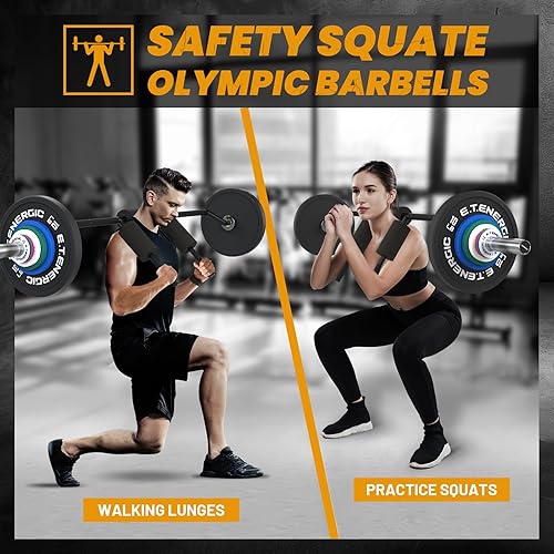 Miniatura 5 de E.T.ENERGIC Barra de sentadillas de seguridad de 7 pies con carga de 700 libras, barra olímpica de manga de 2 pulgadas con cómoda almohadilla para