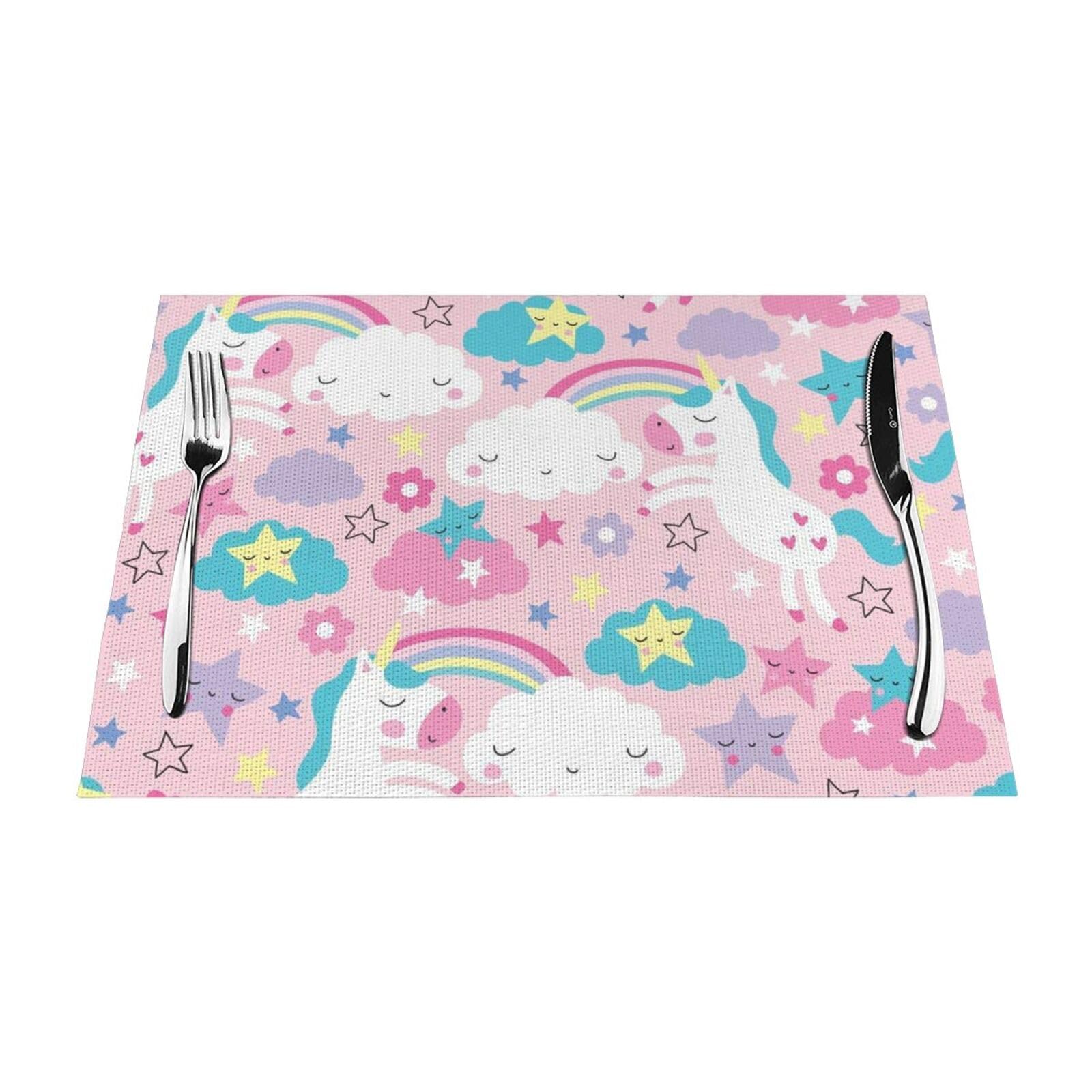 Sets de table imperméables PVC blanc arc-en-ciel licorne lavables