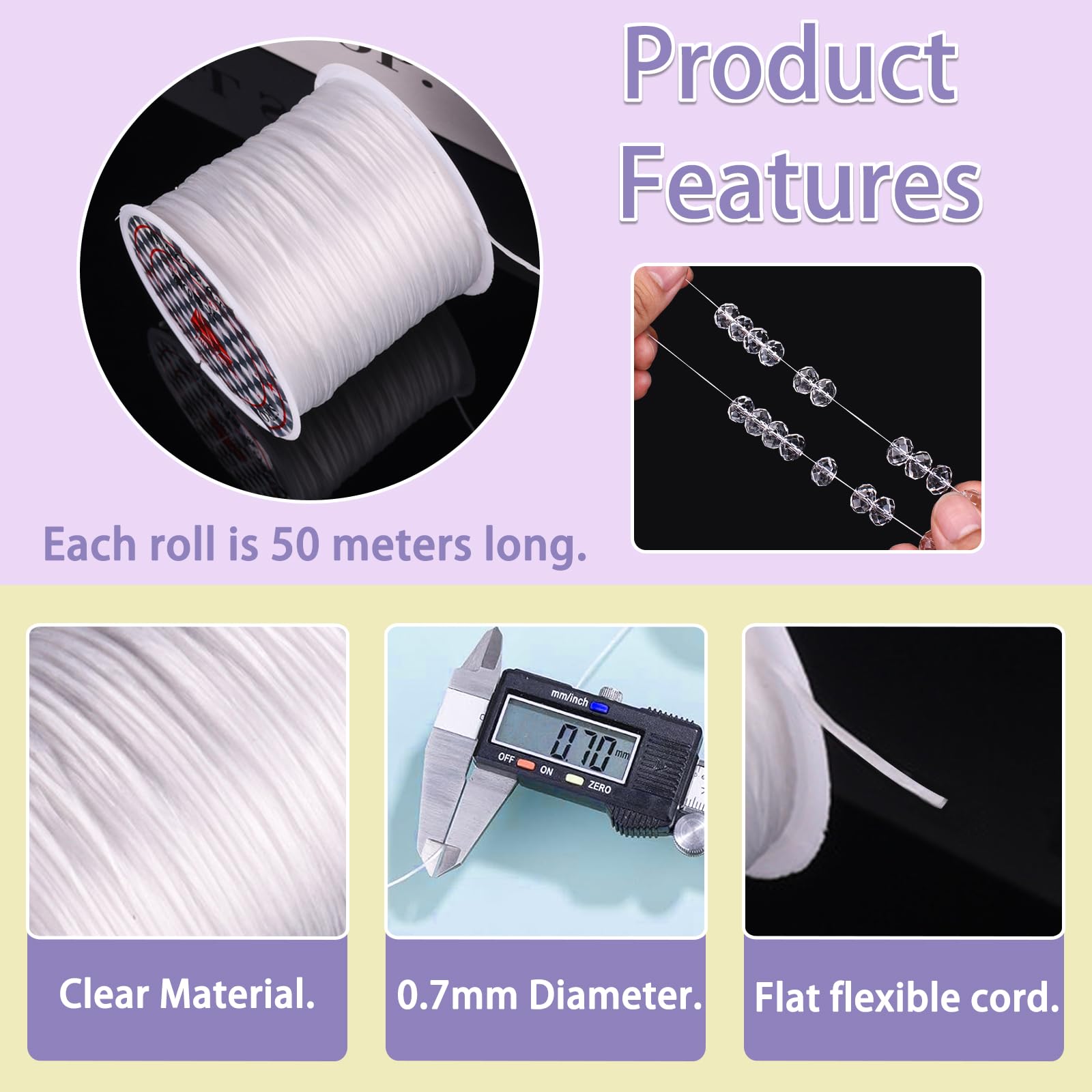 4 Rolls 1mm Elastic String For Bracelets White 656Ft Stretchy Cords Stretch Bead Cord Elastic Beading Thread for Bracelet Necklaces Clay Beads Jewelry Making - Image 3