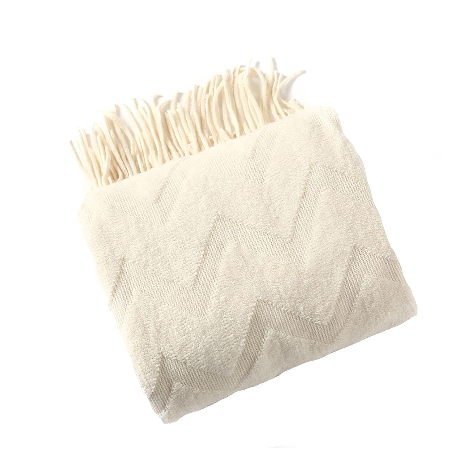 Knitted Tassel Throw Blanket, Soft Cozy Decorative Throw Sofa Blanket, Anti-pilling Bedspread, for Couch Sofa Bed Home Decorative (Color : Off white, Size : 127x152 cm)