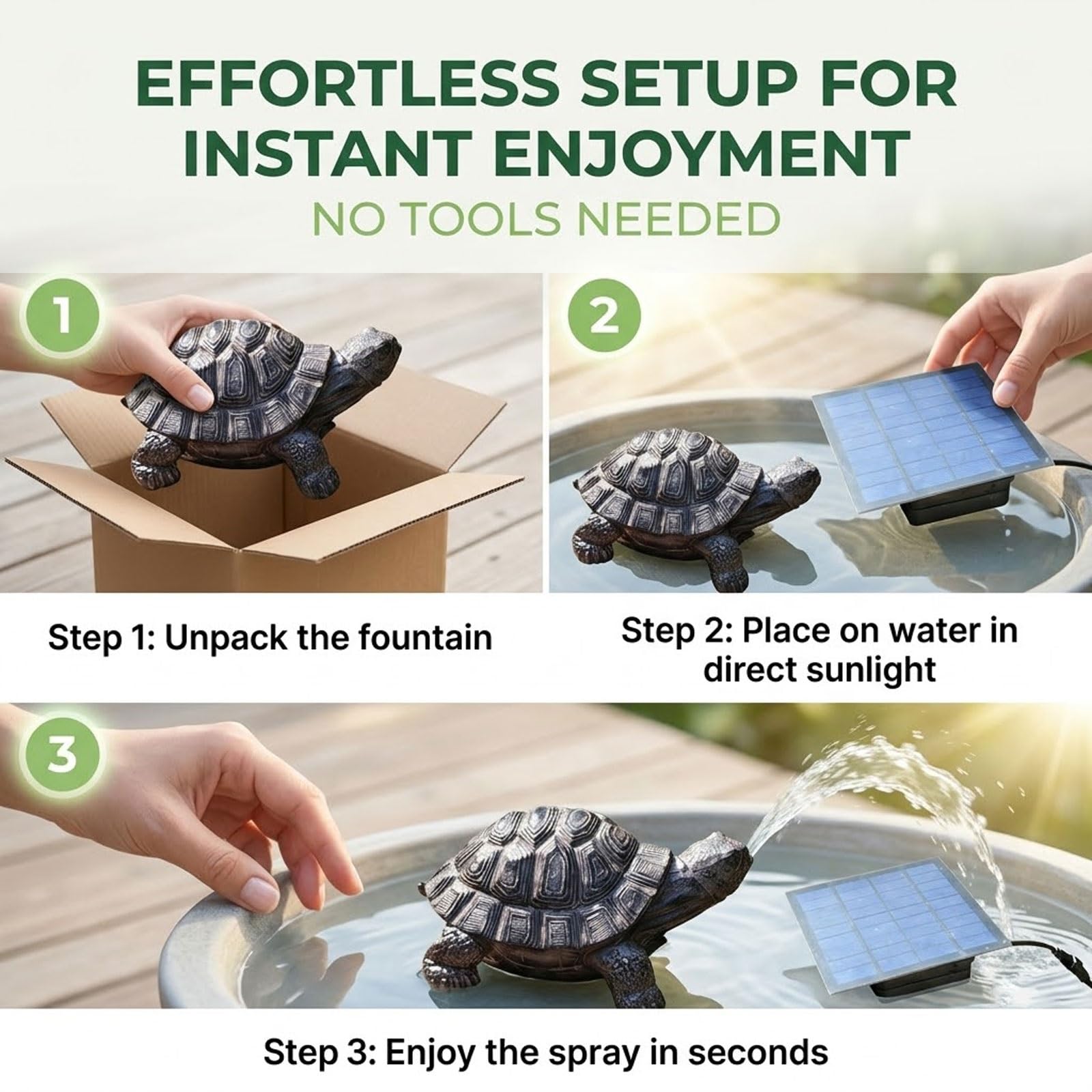 Fuente Solar De Tortuga De Resina Con Surtidor Para Estanque – Aireador Solar Para Jardín Y Baño Para Pájaros, Incluye Kit De Cepillos De Limpieza