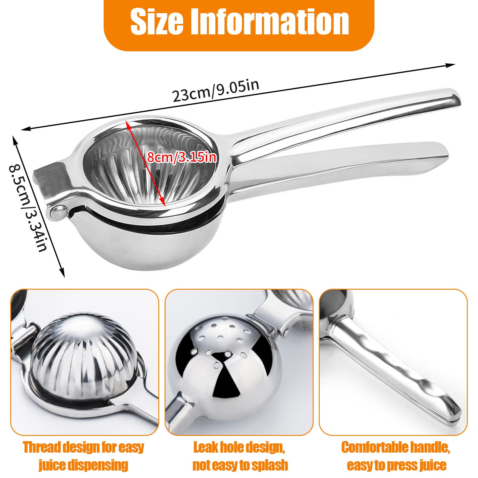 Spremiagrumi Manuale In Acciaio Inox Per Limoni E Arance - Lavabile In Lavastoviglie, Diametro 8 Cm - 3