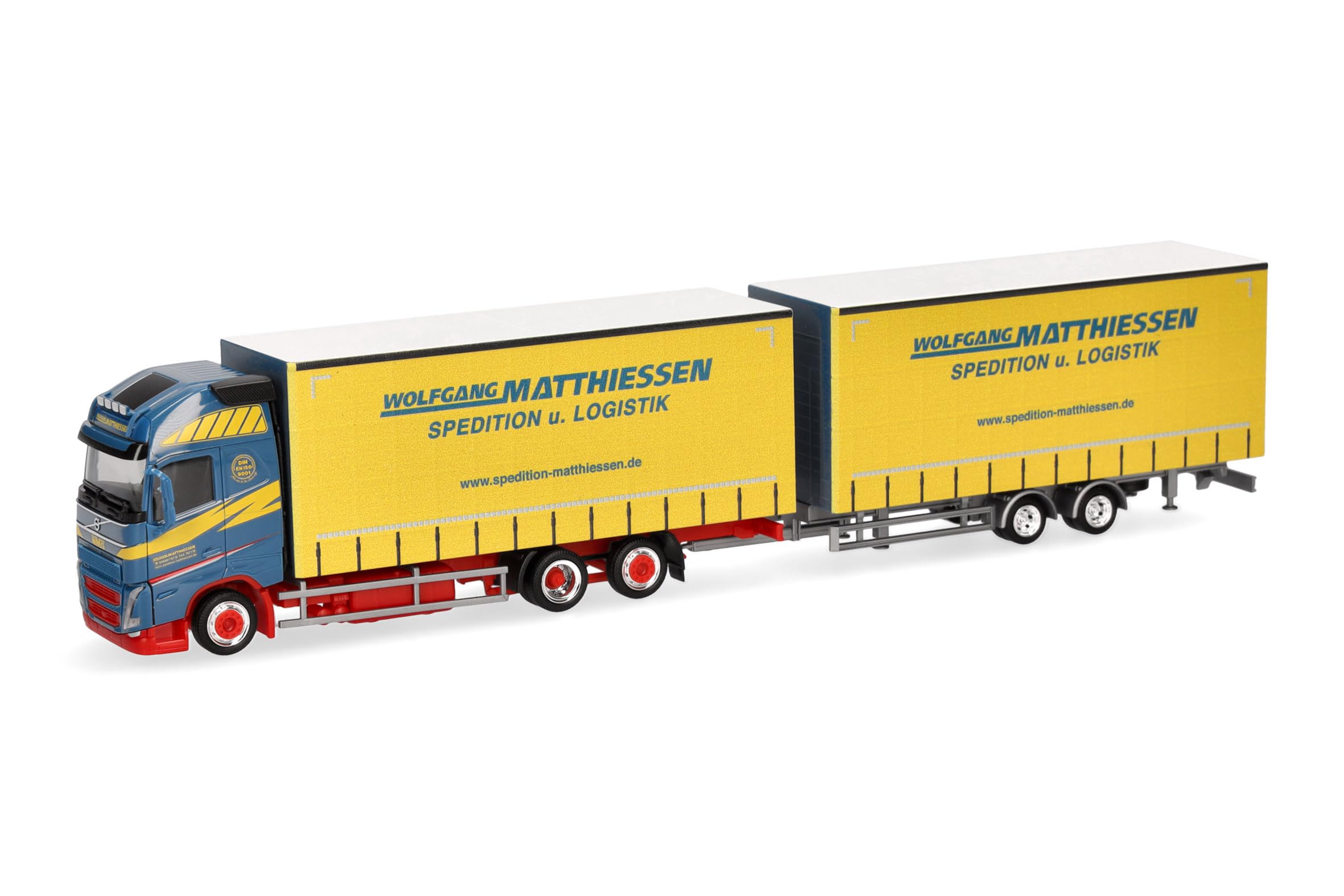 Herpa model ciężarówki Volvo FH GL XL 2020 zestaw jumbo z plandeką „Wolfgang Matthiessen”, miniatura w skali 1:87, model kolekcjonerski, wyprodukowano w Niemczech, tworzywo sztuczne
