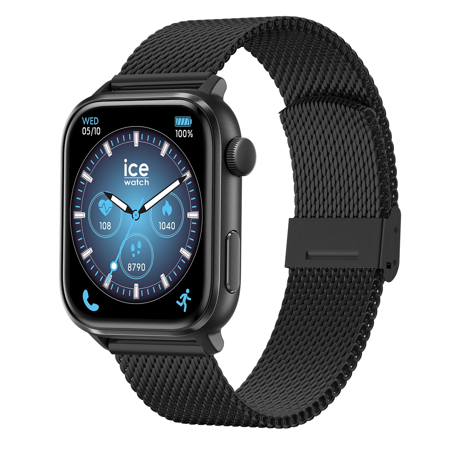 ICE-WATCH - Ice smart 3.0 Black Milanese 1.78 AMOLED GPS - Rechteckige, Schwarze, gemischte Connected Watch mit Metallarmband - 024300 (1.78 Zoll)