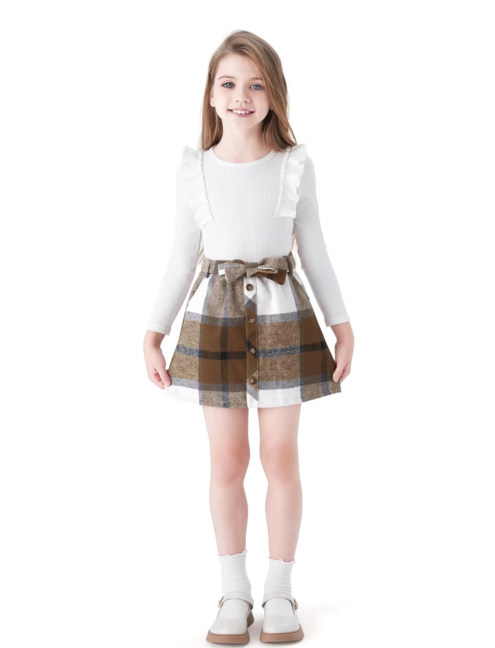 PATPATClothing Sets for Girls A-Line Plaid Skirt Set, Comfortable Fabrics Toddler Girls Fashion Clothing 2-Piece Outfits Set - Ideal for School, Leisure and Outdoor, 5-14 Years, Size 110-164