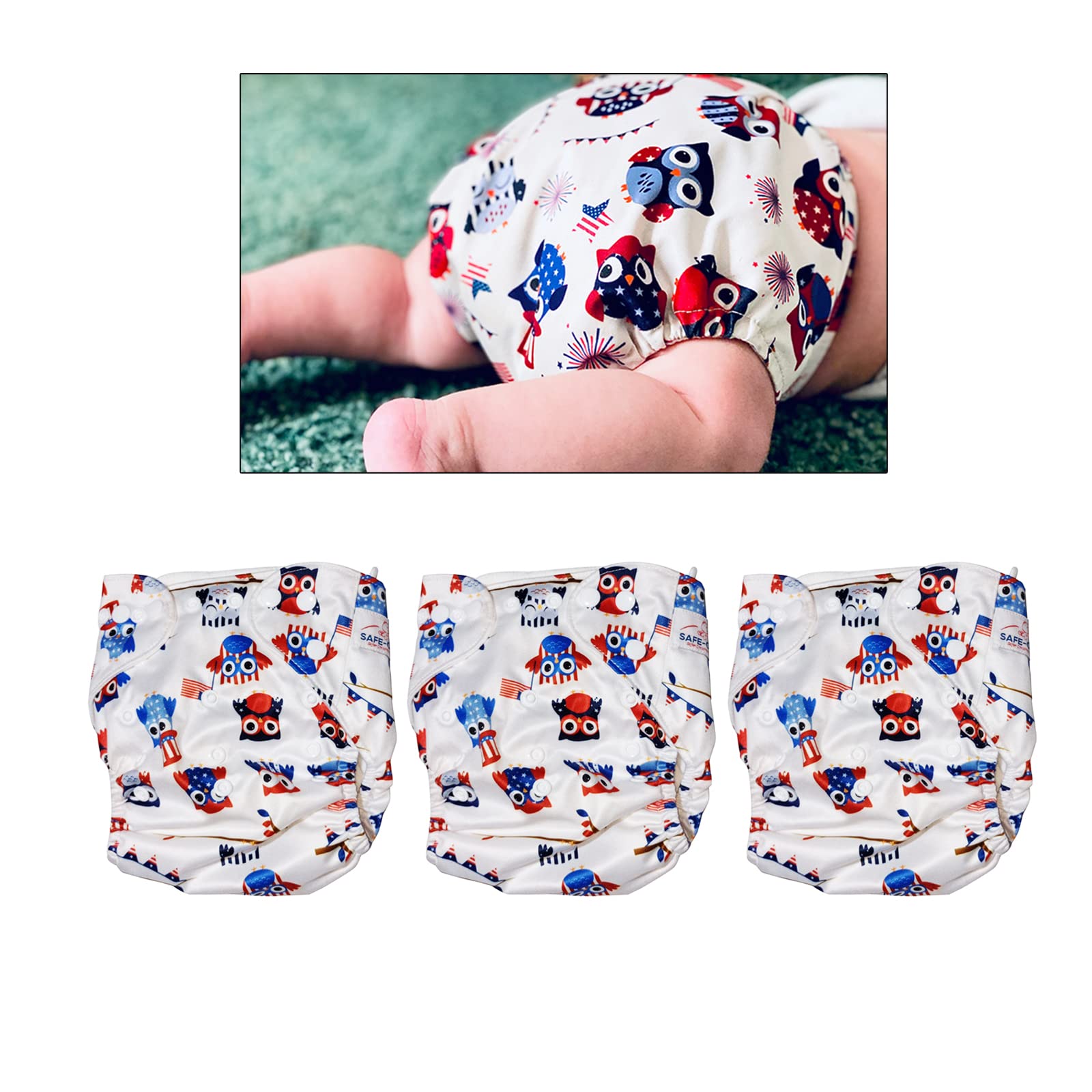 Safe-O-Kid- Pack of -3- Reusable Baby Cloth Diaper, Washable Pocket Nappy with Adjustable Snap Buttons White & Blue