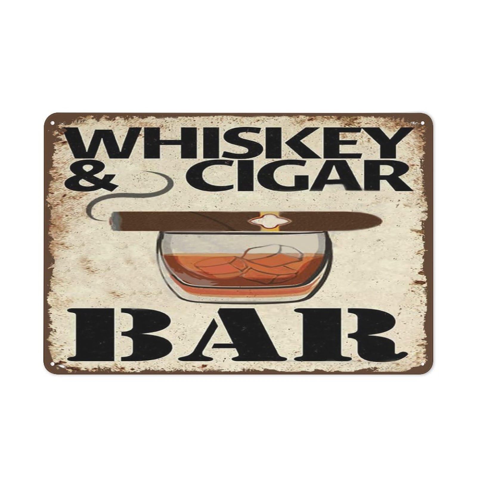 peiyeety Whiskey and Cigar Bar Metal Retro Look Decoration Poster Sign for Home Kitchen Bathroom Farm Garden Garage Inspirational Quotes Wall Decor Man Cave Wall Decor Signs 8"x12"