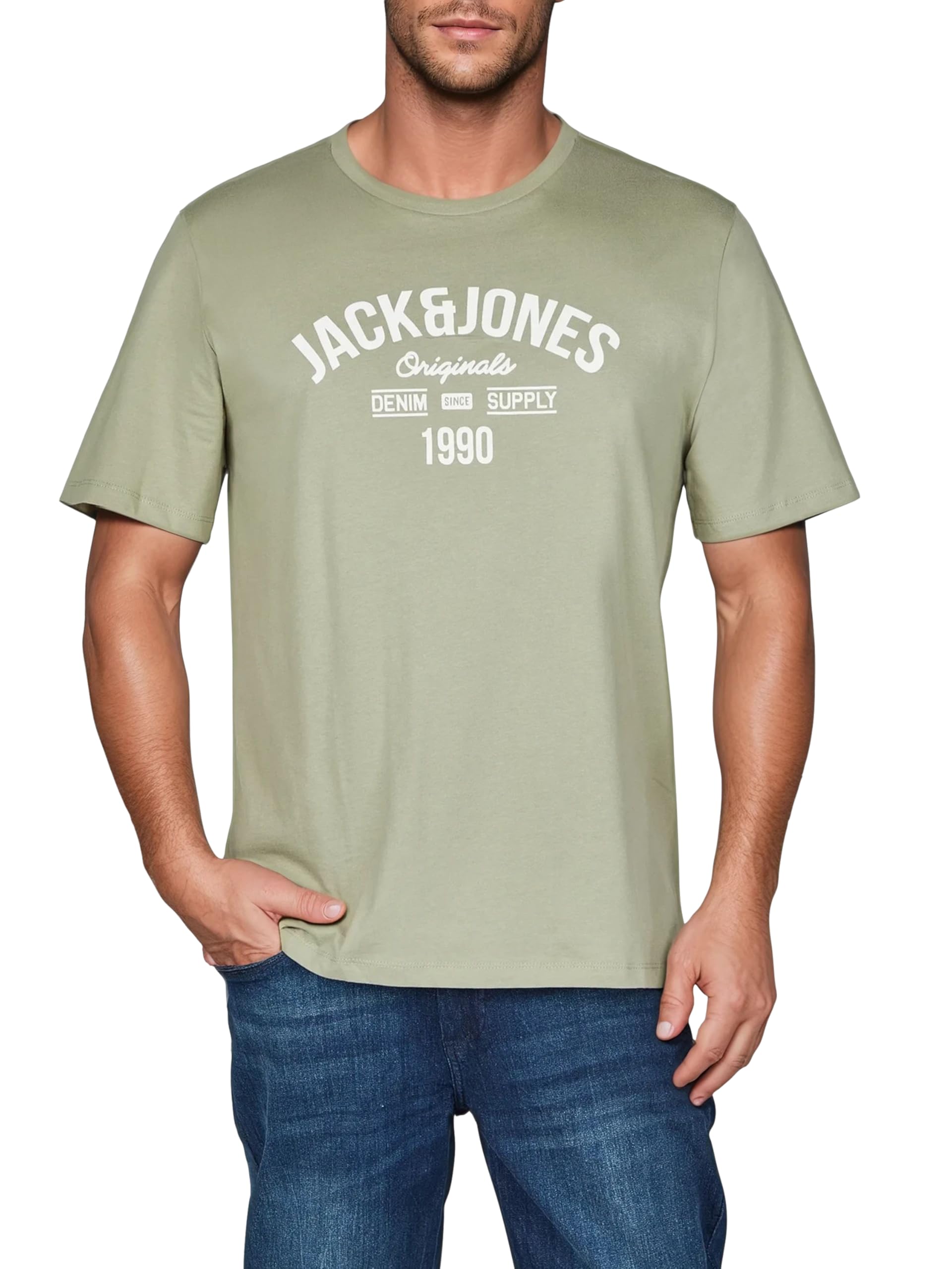 JACK & JONES JJLINO Camiseta, Paquete de 4 Unidades, Cuello Redondo, Manga Corta, Corte Regular, Estampado de Verano, 100% algodón