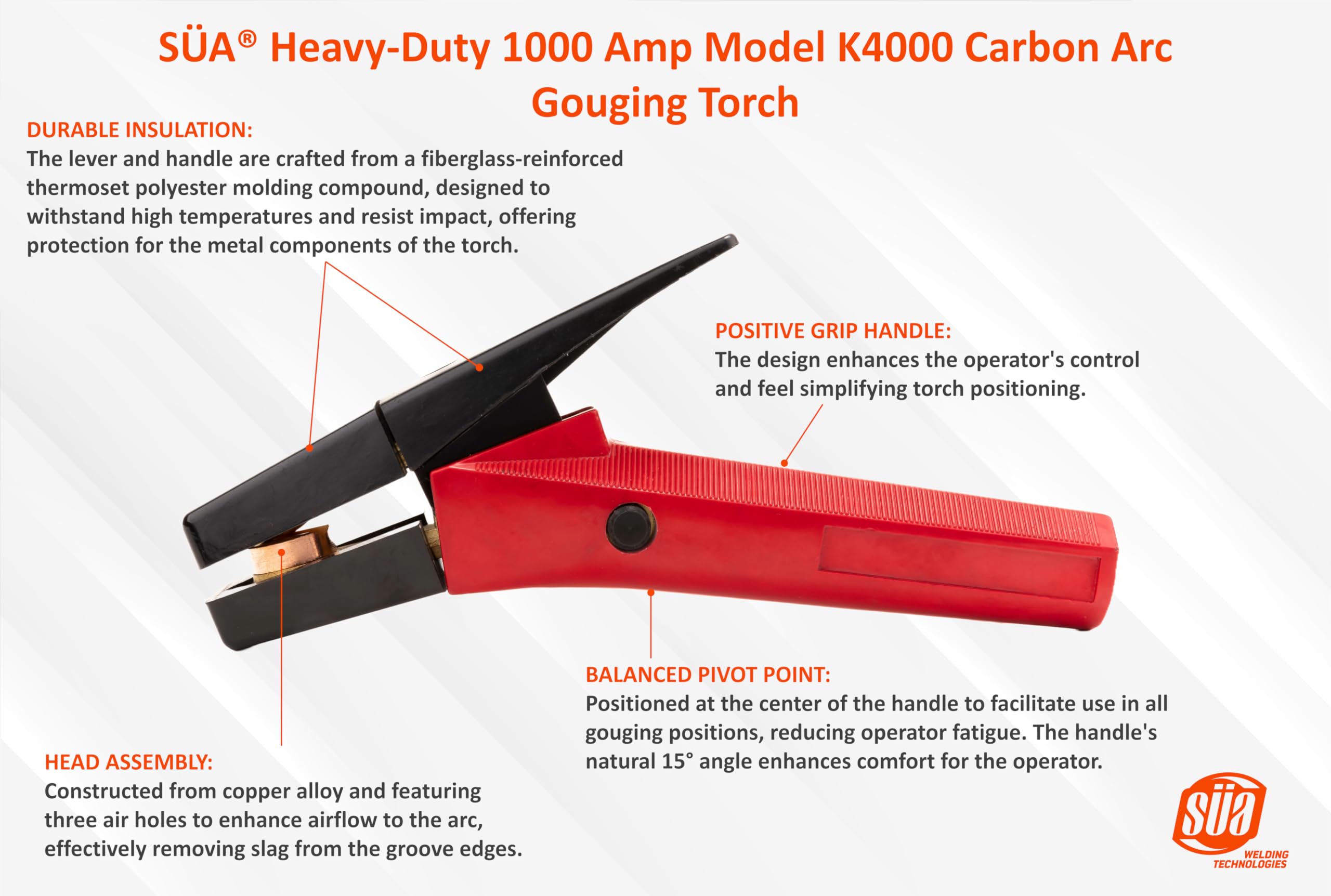 SÜA® - Heavy-Duty 1000 Amp Model K4000 Air Carbon Arc Gouging Cutting Torch - (Torch Only)