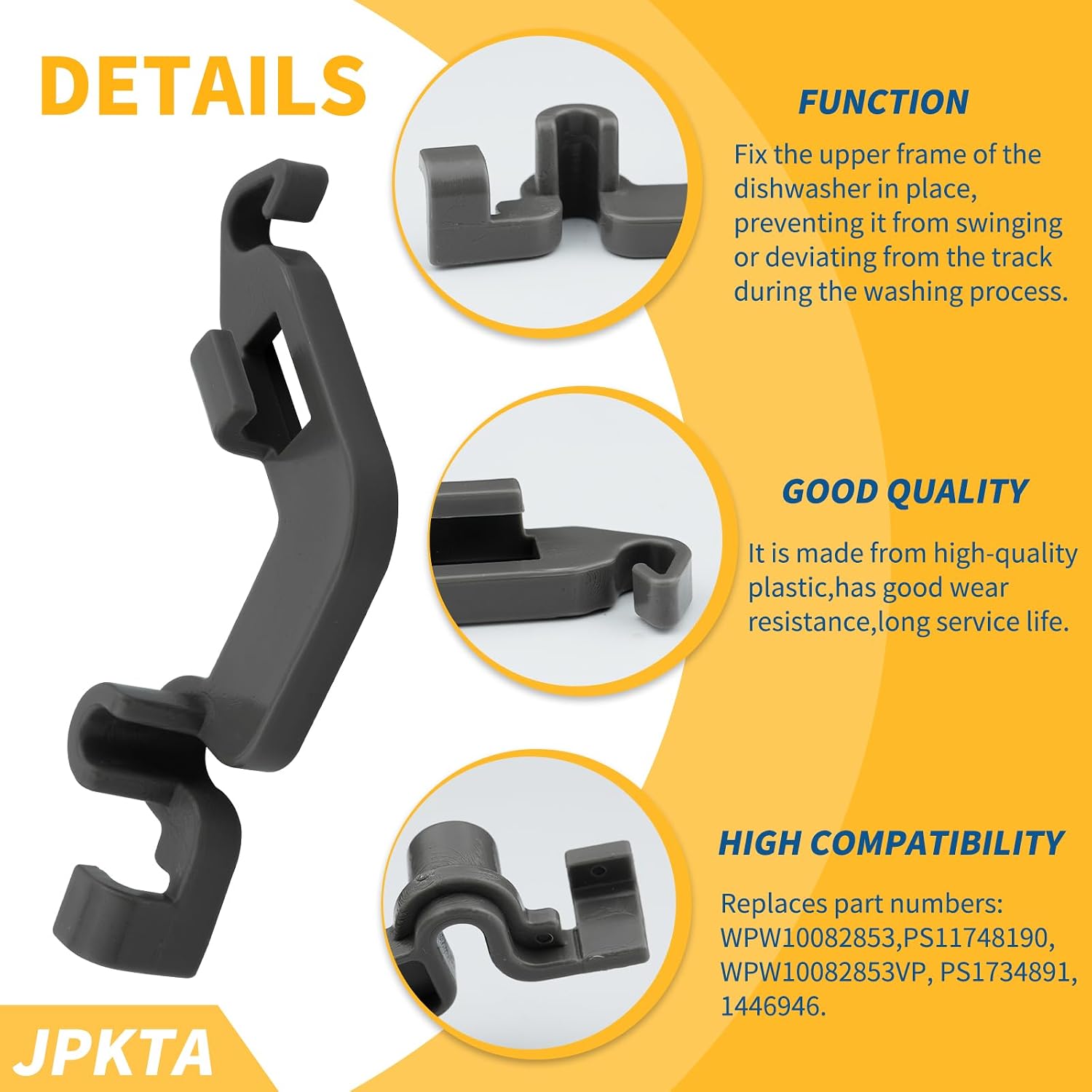 2 Pack W10082853 Dishwasher Tine Pivot Clip Replacement Part by JPKTA Compatible with Whirlpool Kitchenaid Kenmore Dishwashers - Repalces WPW10082853 PS11748190 PS1734891 1446946