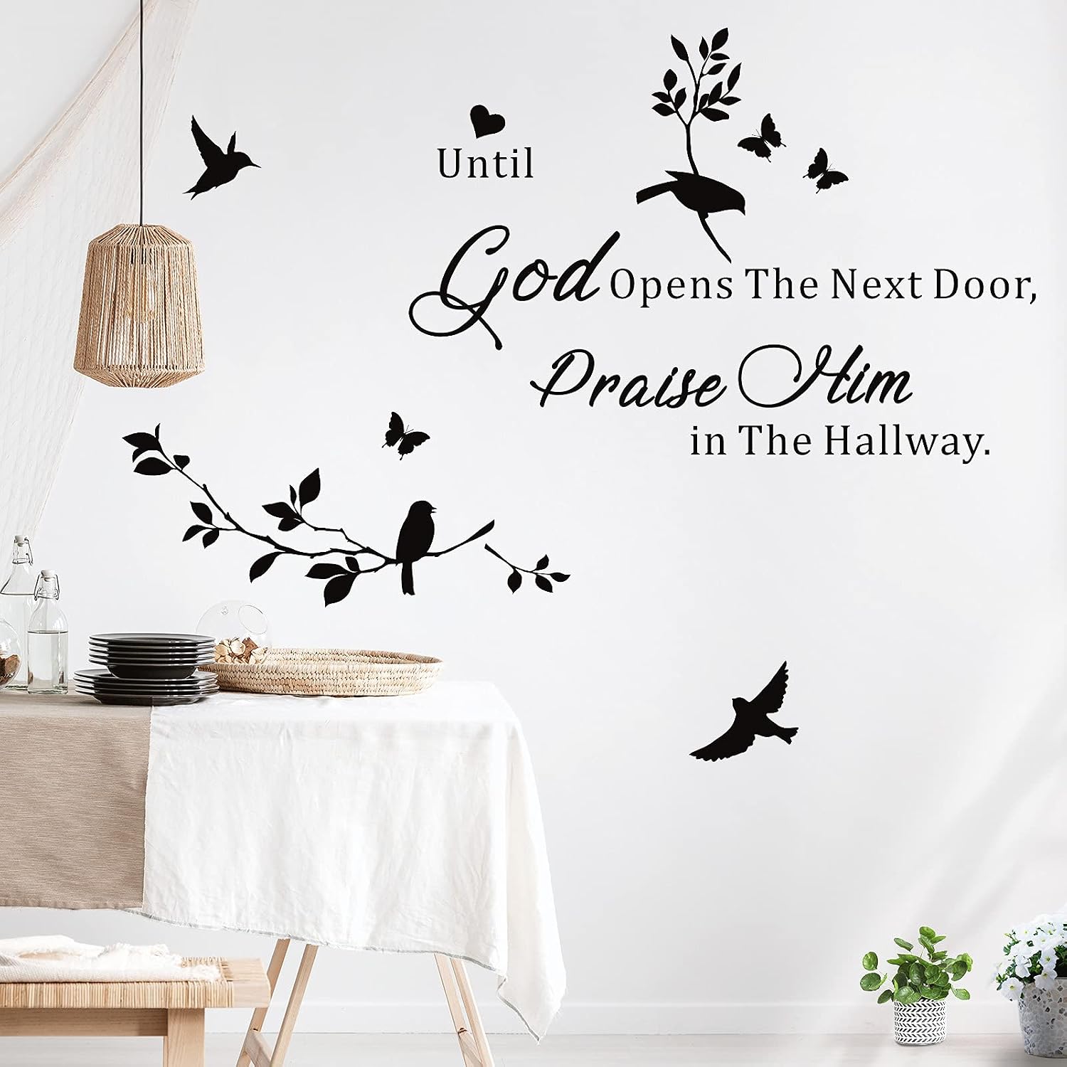 Until God Opens The Next Door Praise Him in The Hallway Wall Decals Inspirational Religious Faithful Quote Wall Stickers Peel and Stick Bible Verse Wall Stickers for Living Room Church