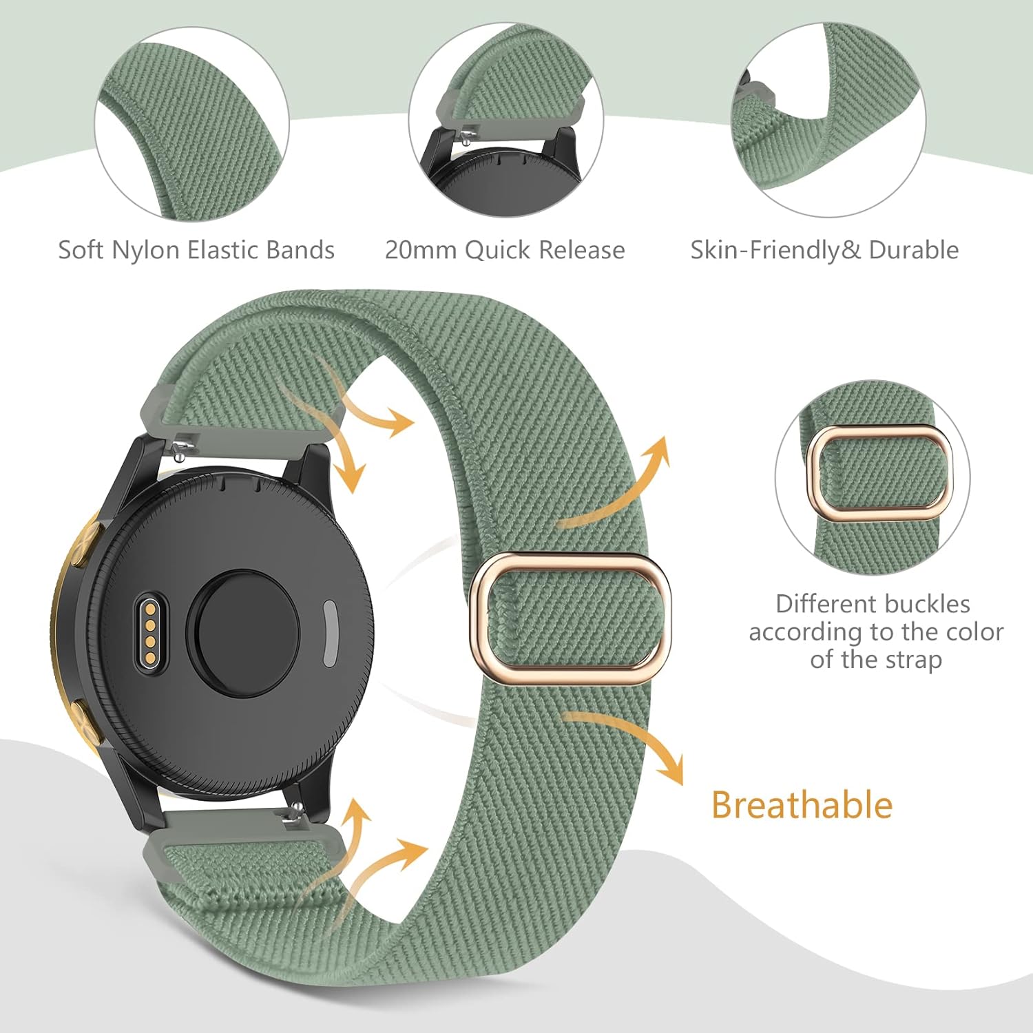 Stretchy Bands Compatible with Garmin Forerunner 245/245 Music/Venu/Vivoactive 3/Venu Sq/Vivoactive 3 Music/Vivomove HR/Forerunner 645/645 Music/Venu 2 Plus(5 Pack)