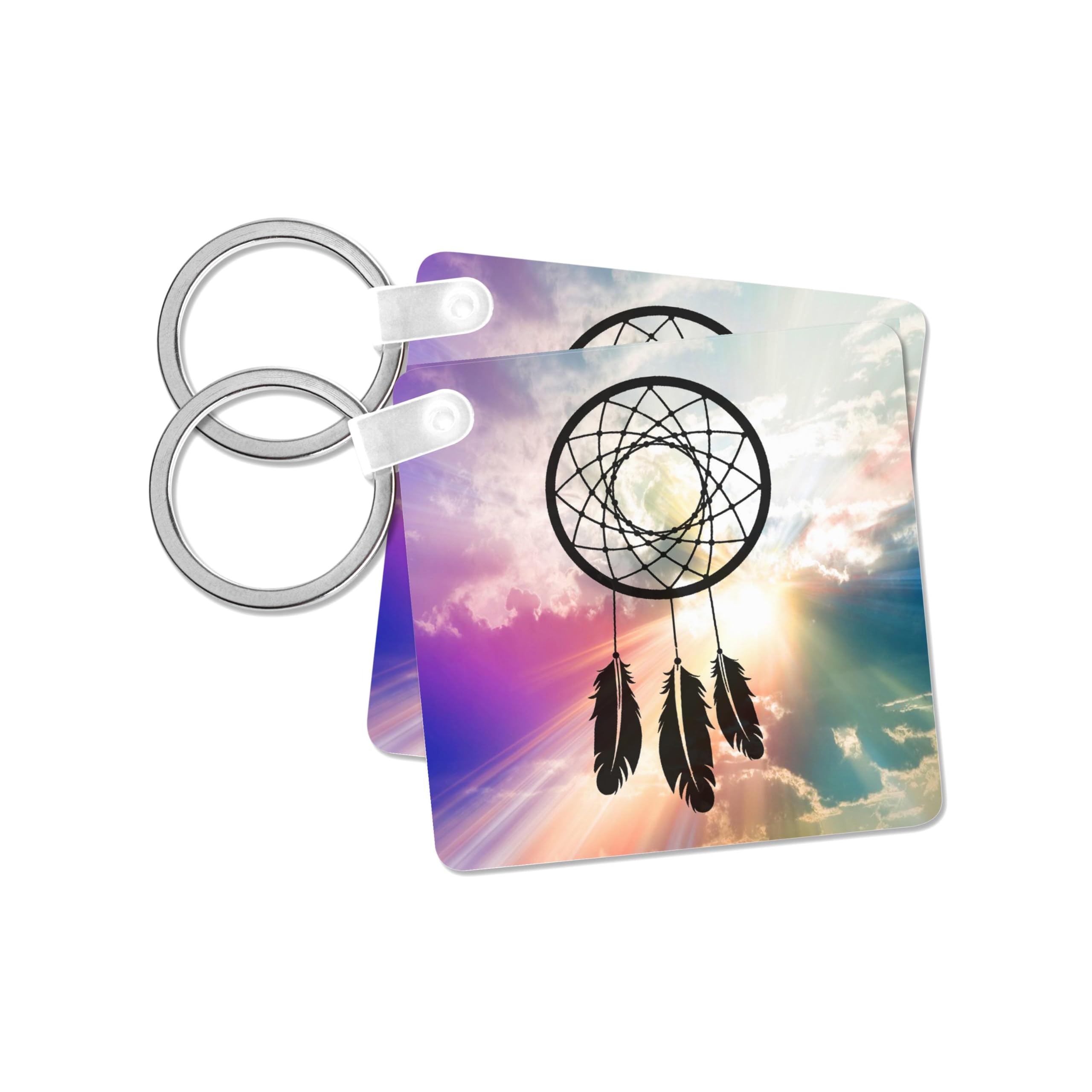 3dRose, DREAM CATCHER MULTICOLOR SUNRAY CLOUDS BACKGROUND, set of 2 Key Chains