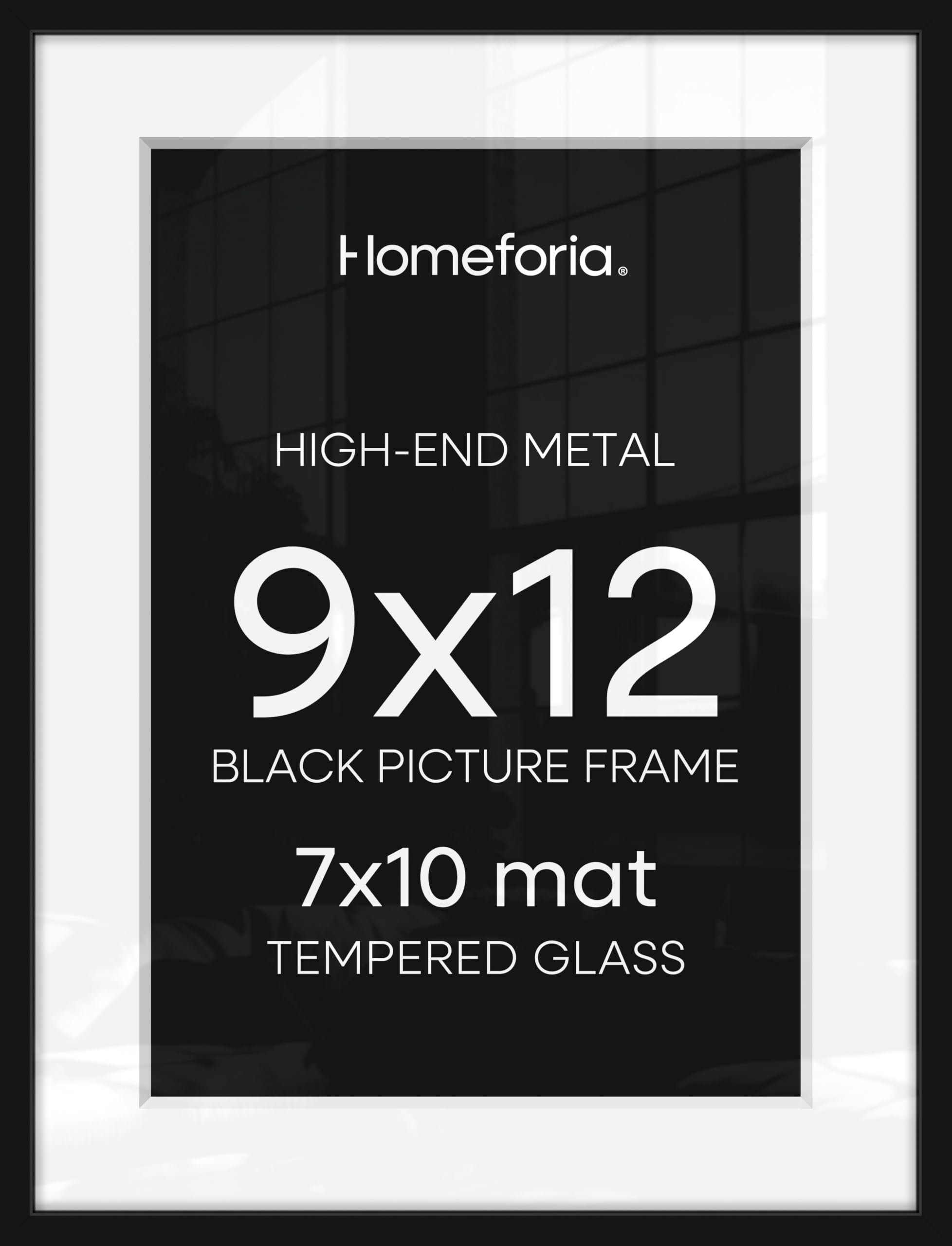 Homeforia 9x12 Black Picture Frame, High-End Metal, 7x10 Mat, Glass | High End Aluminum, Tempered Glass, Acid-Free 7x10 Removable Mat, 9x12 in Edge-to-Edge Display 12x9, Wall Kit, Set Of 3