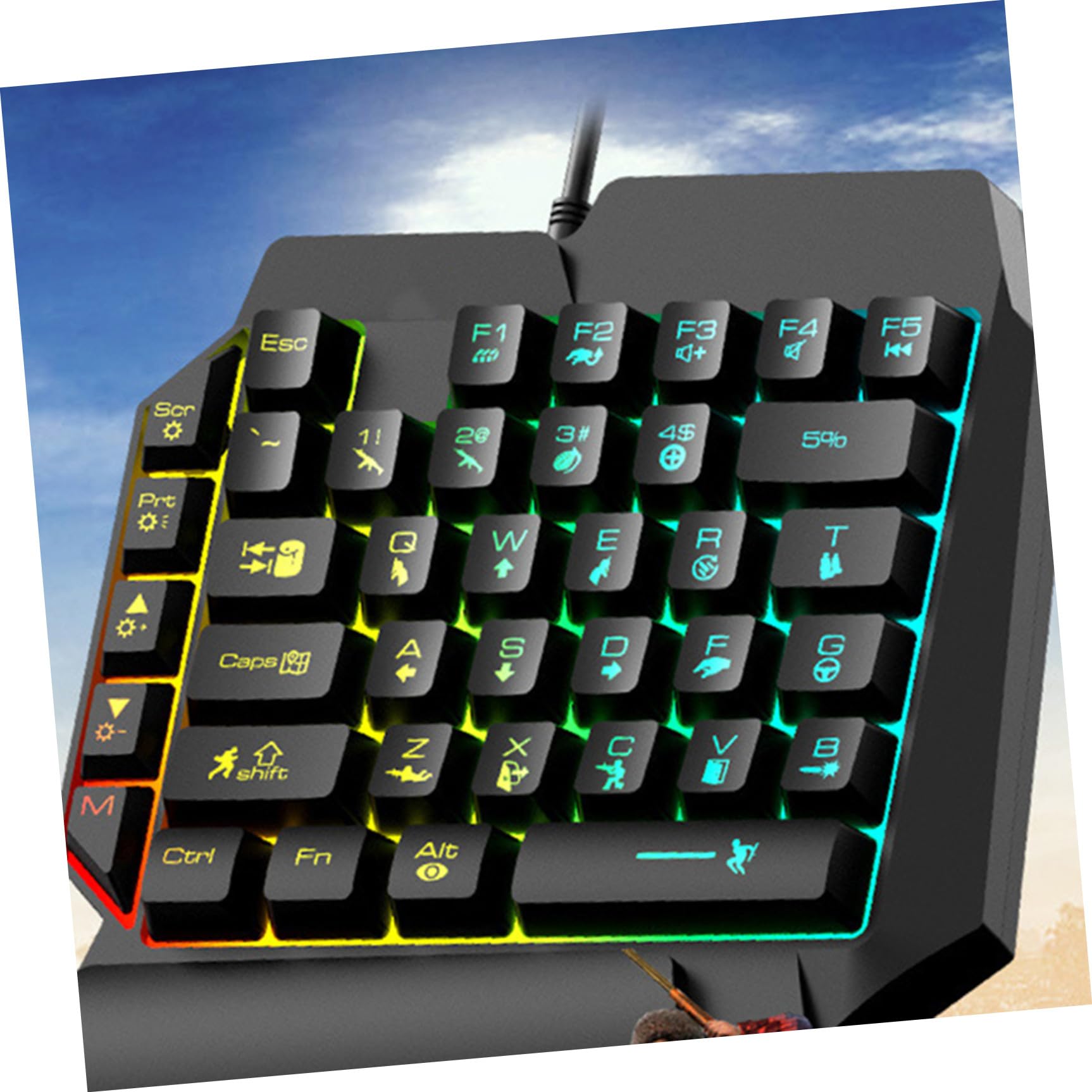 KOMBIUDA Set Tastiera e Mouse da Gaming Retroilluminati con Tastiera Piccola una Mano in Abs Nero, Facile da Installare per Home Entertainment e Dorm