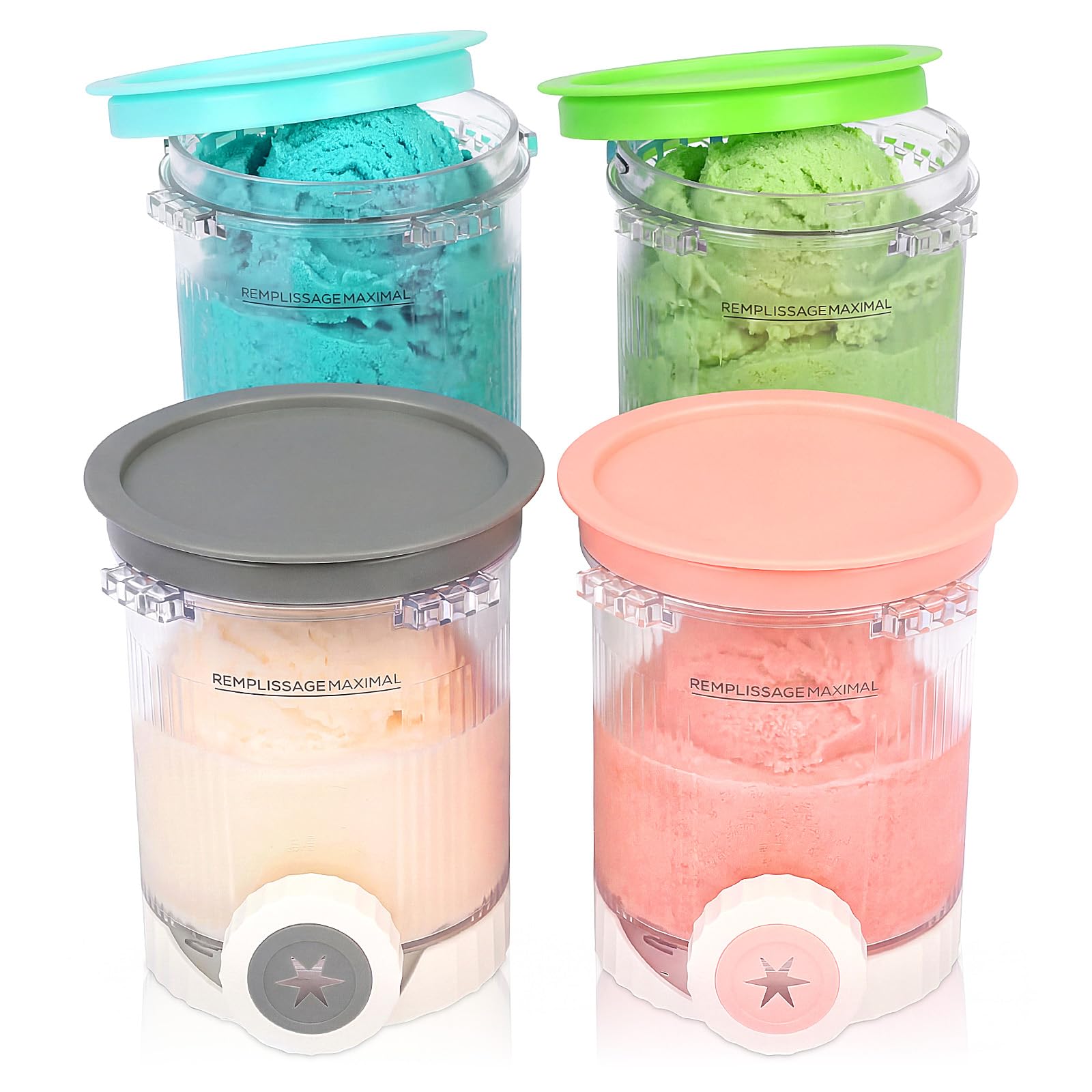 GFTIME 480ml Ice Cream Containers with Lids, 4 Pack for Ninja Swirl by CREAMi NC700 NC701 NC701EU, BPA Free Dishwasher Safe Ice Cream Tubs for Frozen Desserts