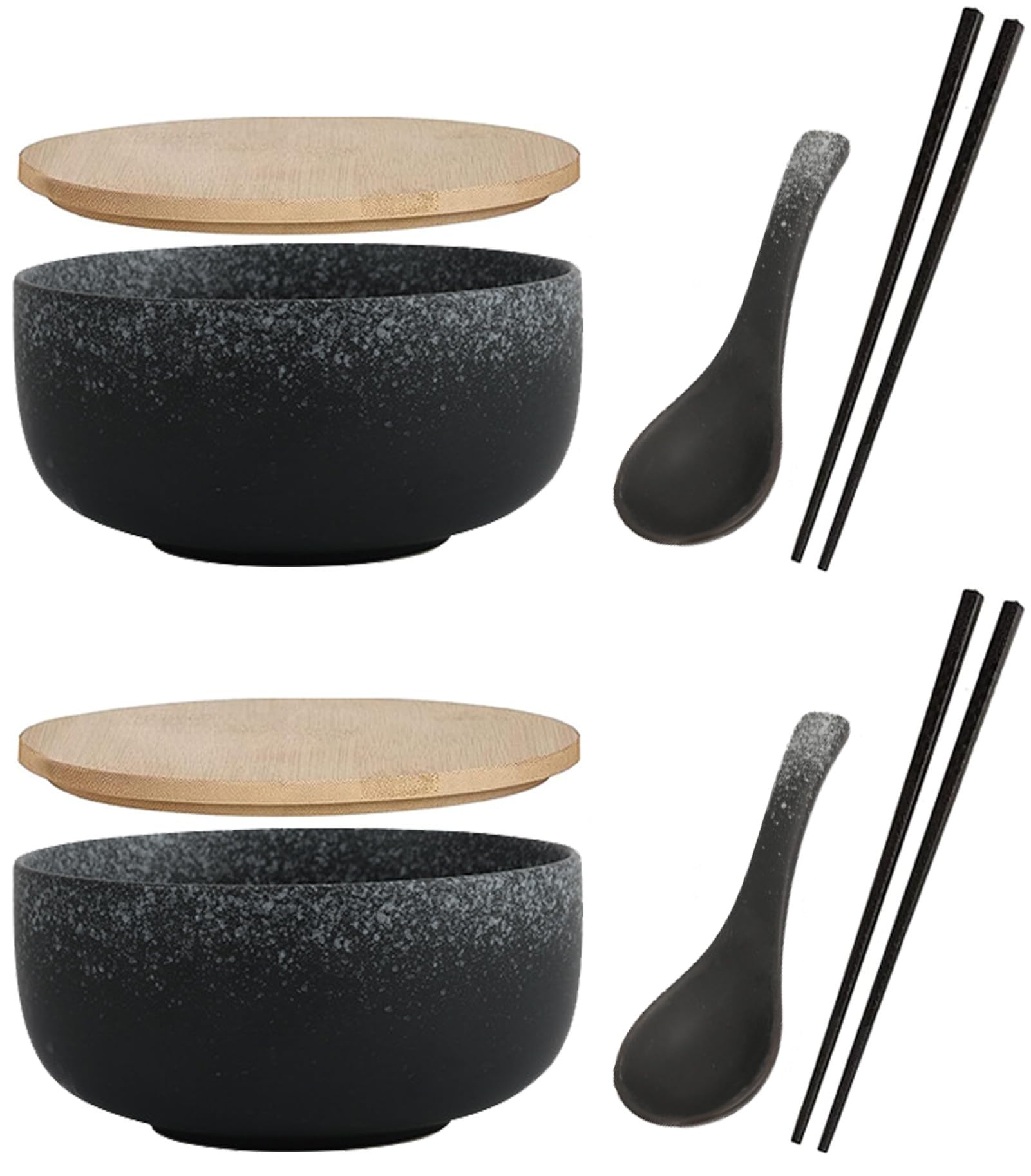 Ramen Schüssel Keramik Set mit Löffel Essstäbchen,Japanisches Suppenschüssel,Salatschüsseln Für Suppe, Pho und Sushi Bowl 1000ML Keramik Suppenschüssel Ramen Bowl Set,C4