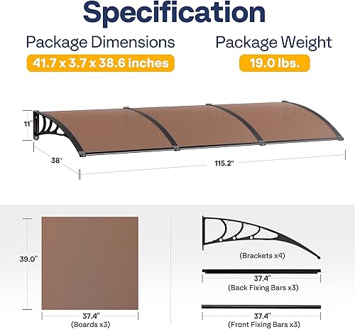 Miniatura 39 de VIVOHOME - Toldo de policarbonato para puerta o ventana Marrón