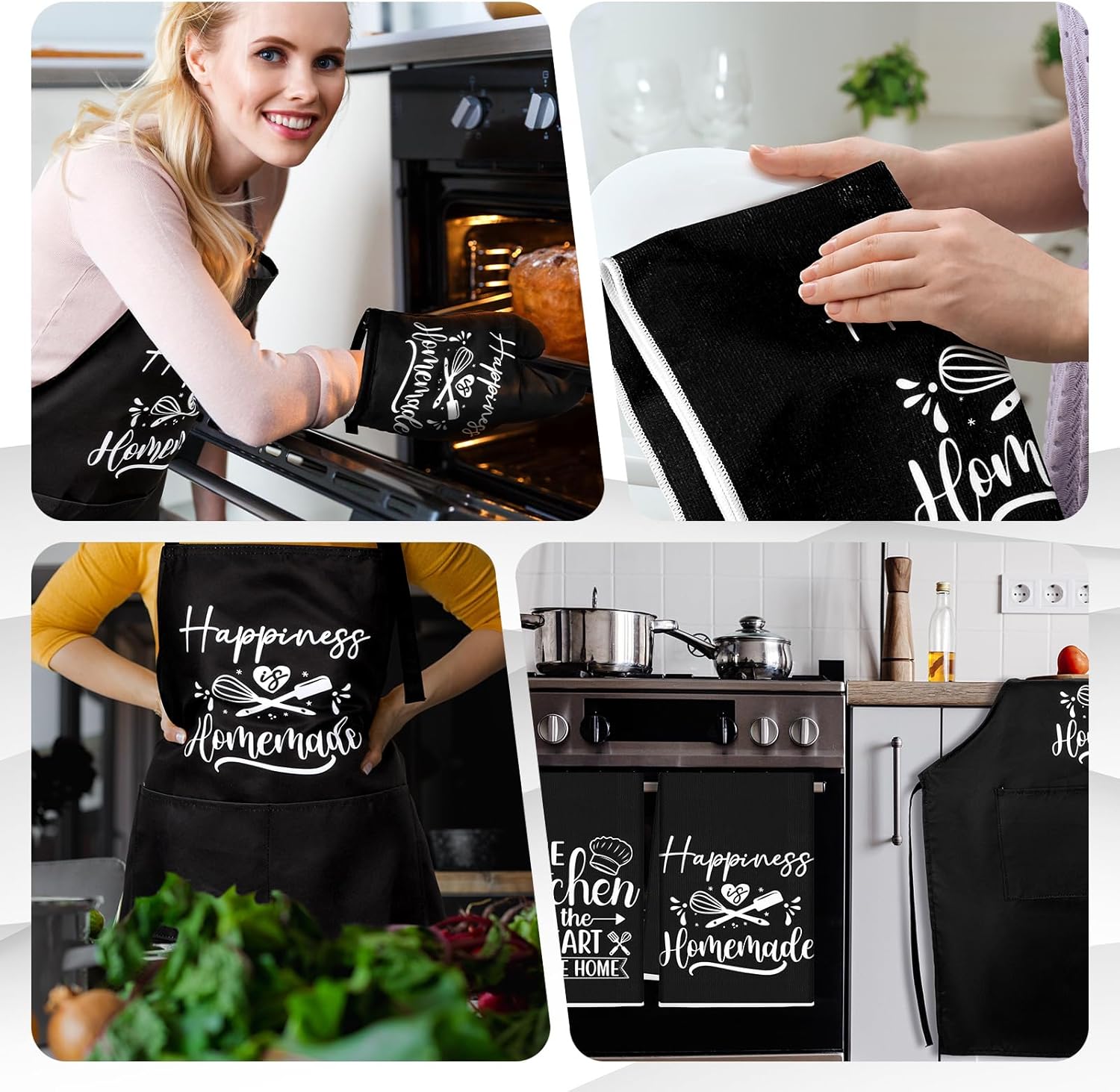 Sratte 7 Pcs Kitchen Towels Oven Mitts and Pot Holders with Cooking Apron 1 Chef Cooking Apron 2 Dish Towels 2 Kitchen Oven Mitts 2 Heat Resistant Pot Holder with Hanging Loop Set (Delicate) - Image 4