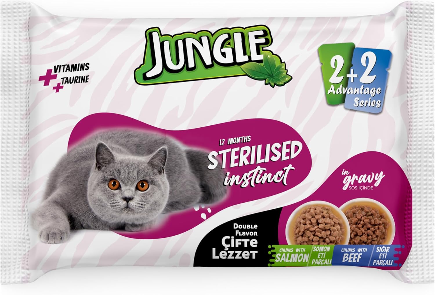 Jungle 4 x 100 Gr Çift Lezzet Pouch Kısır Kedi Somon - Biftek