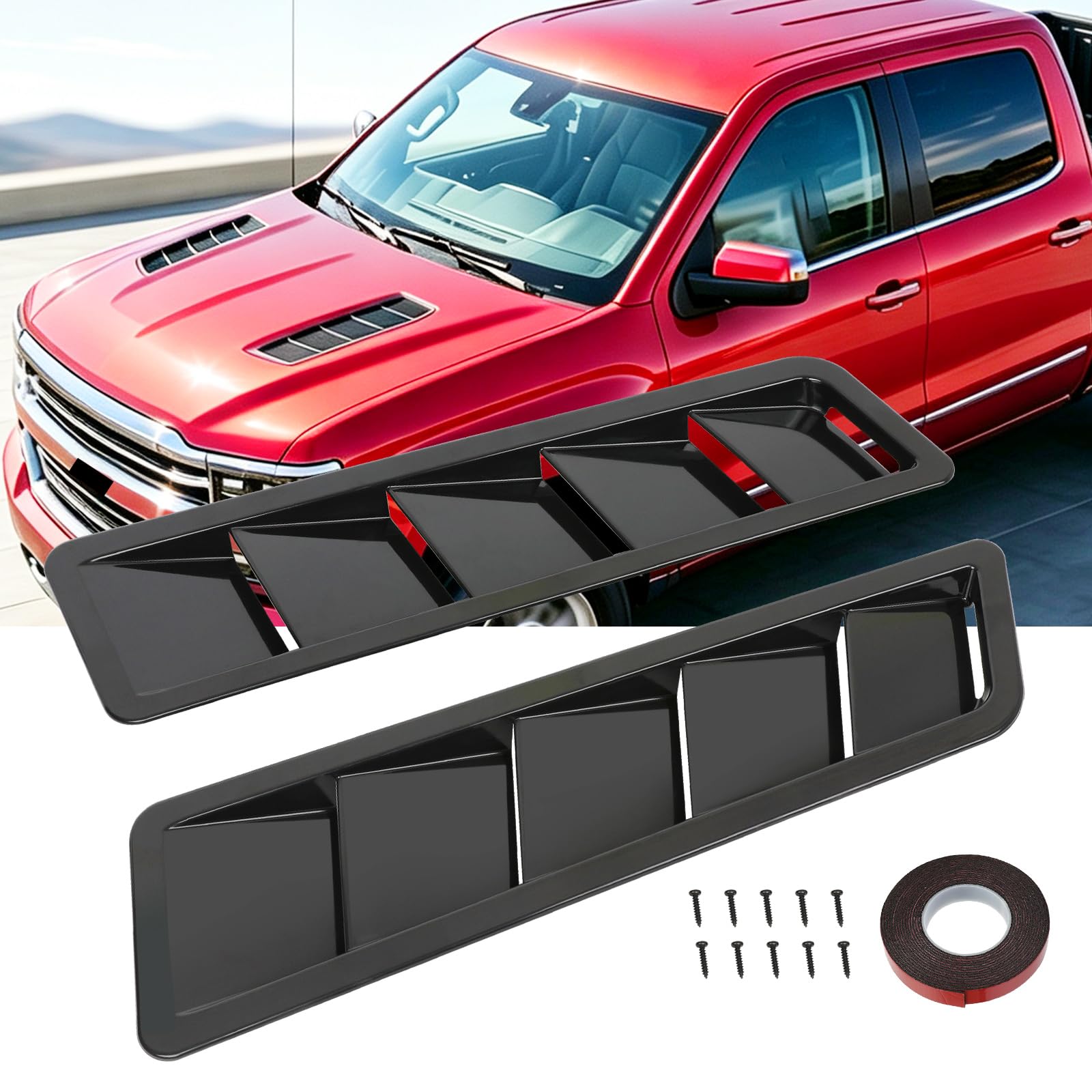 Car Hood Vent louvers Cold Air Flow Intake, Hood Scoop Air Vent Cover, Bonnet Cooling Trim Black Air Intake Panel Cover Car Exterior Trim for Auto Repair Shop Hood Panel Trim,Dodge Ram,F-150