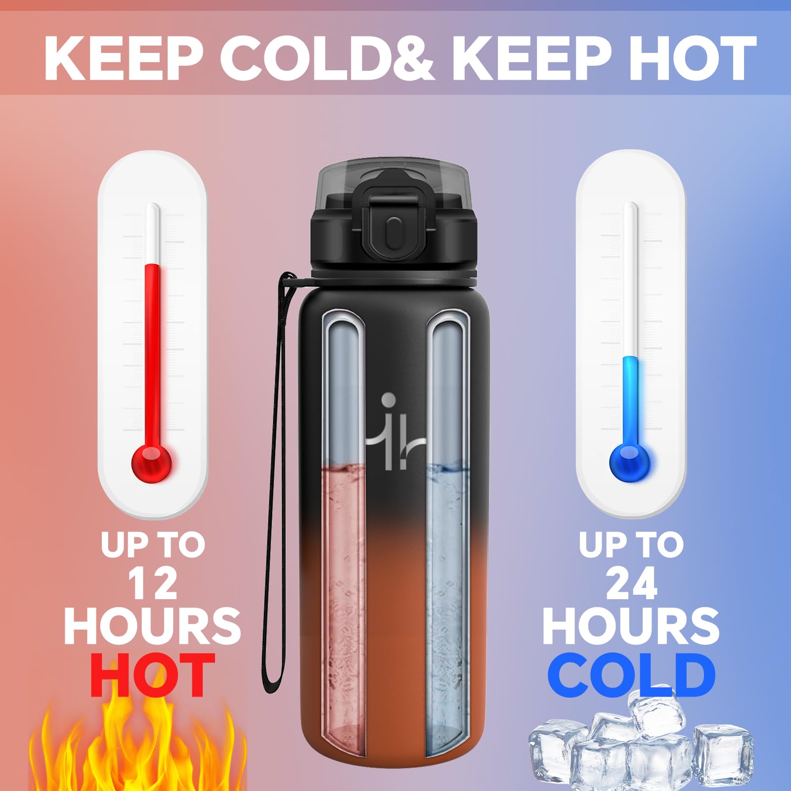 Gourde Isotherme - Gourde Isotherme 750 ml - Thermos Avec Paille - Double Isolation - Gourdes Inox - Facile à Nettoyer - Bouteille Thermos, Bouteille d'eau pour École, Randonnée, Sport, Camping - 5