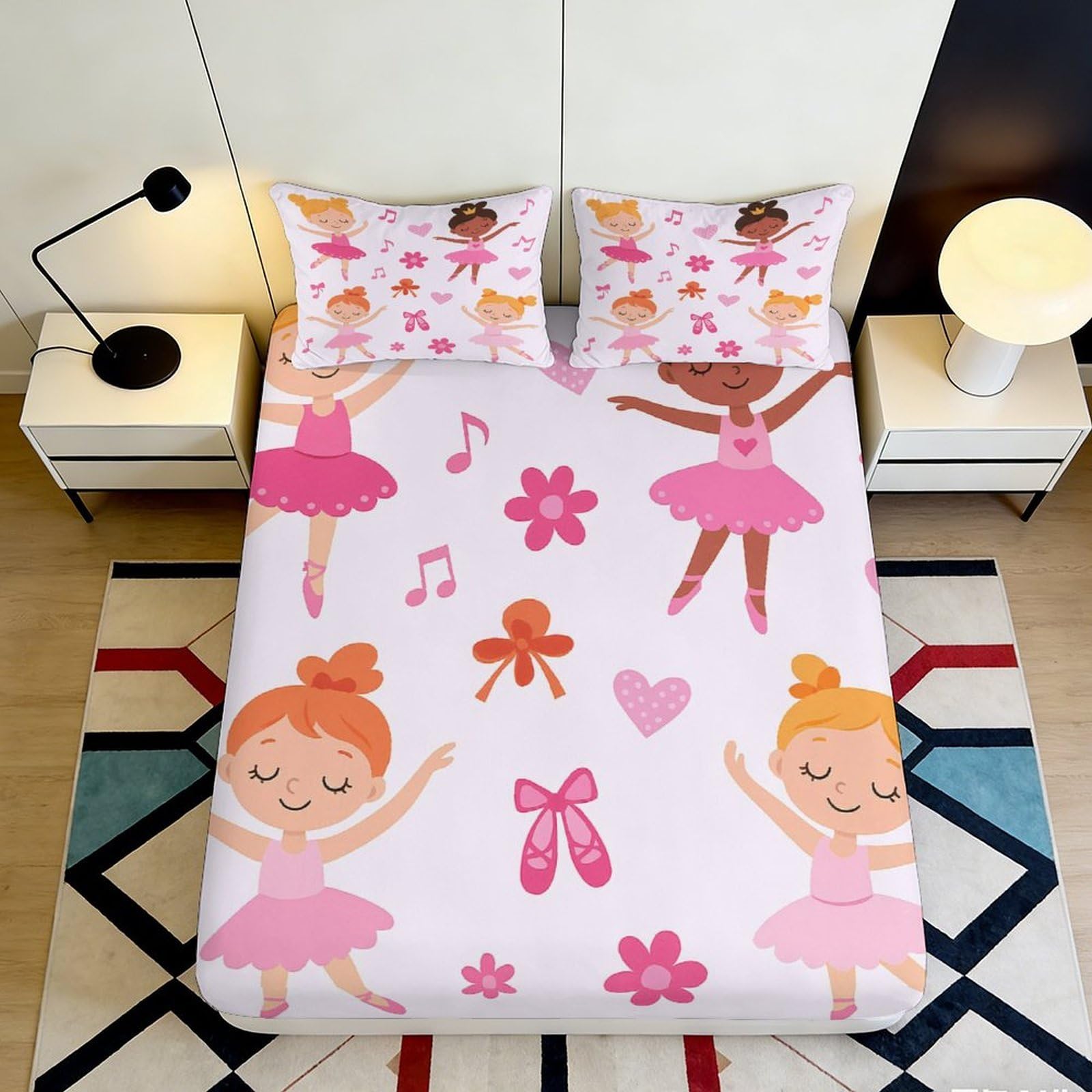 3D Printed Ballerina Dancer Fitted Sheet Microfiber Pink Ballet Girl Mattress Cover for Bedroom Guest Room Dorm Decor 90x200x25cm