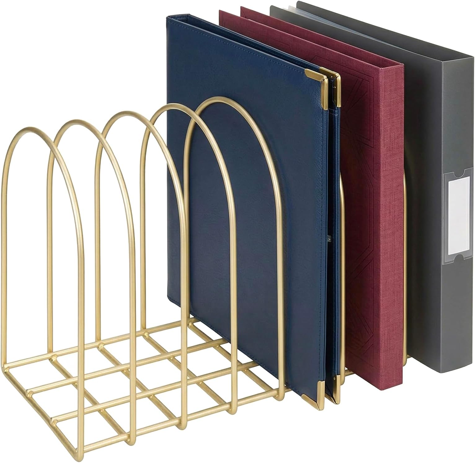 File Organizer for Desk, Brass Metal Wire Binder Holder with 8 Wide Slots, Vintage Arch Design Document Holder Rack for Home Office