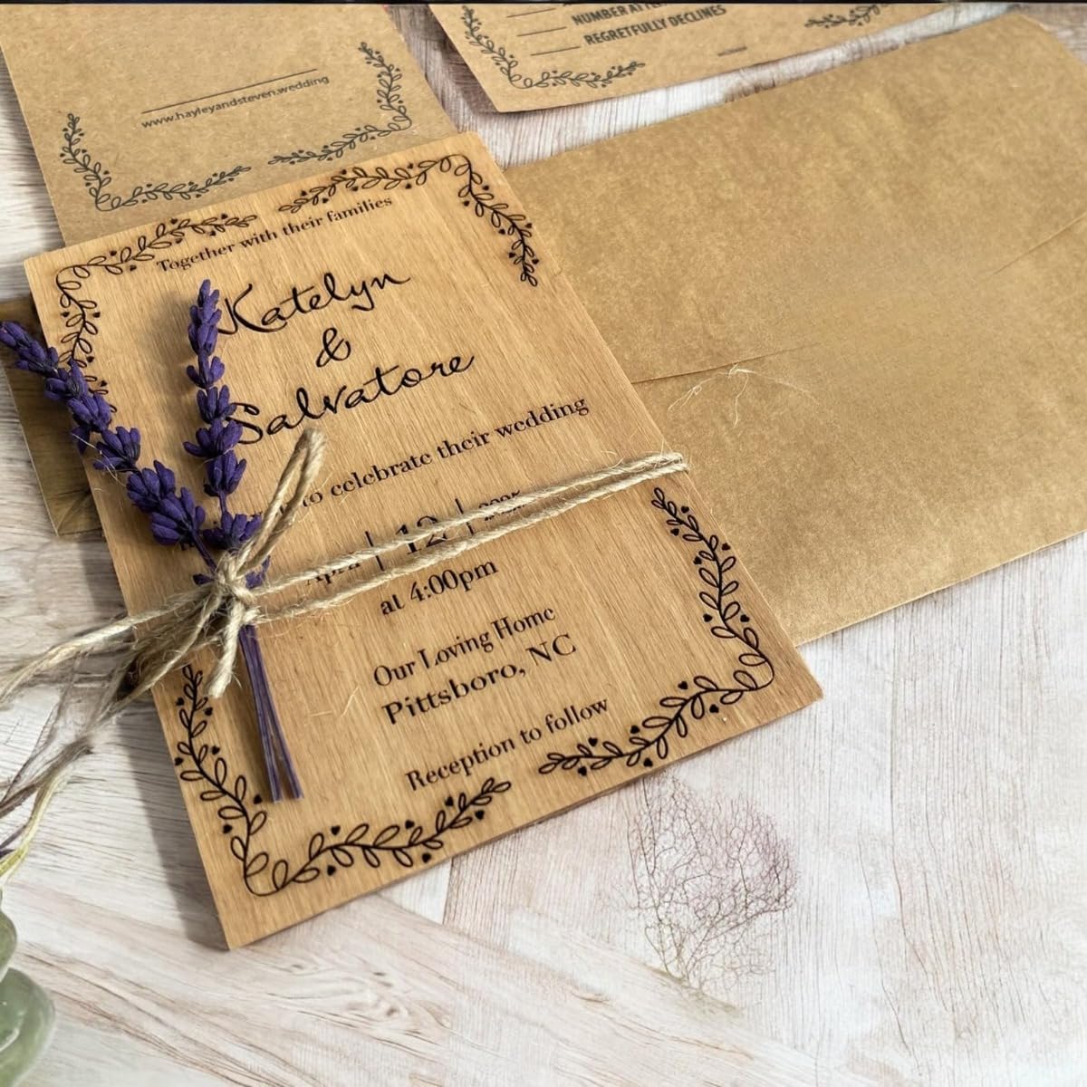 Invitaciones de boda de madera personalizadas grabadas con láser, tarjetas de invitación nupcial personalizadas (20 unidades)