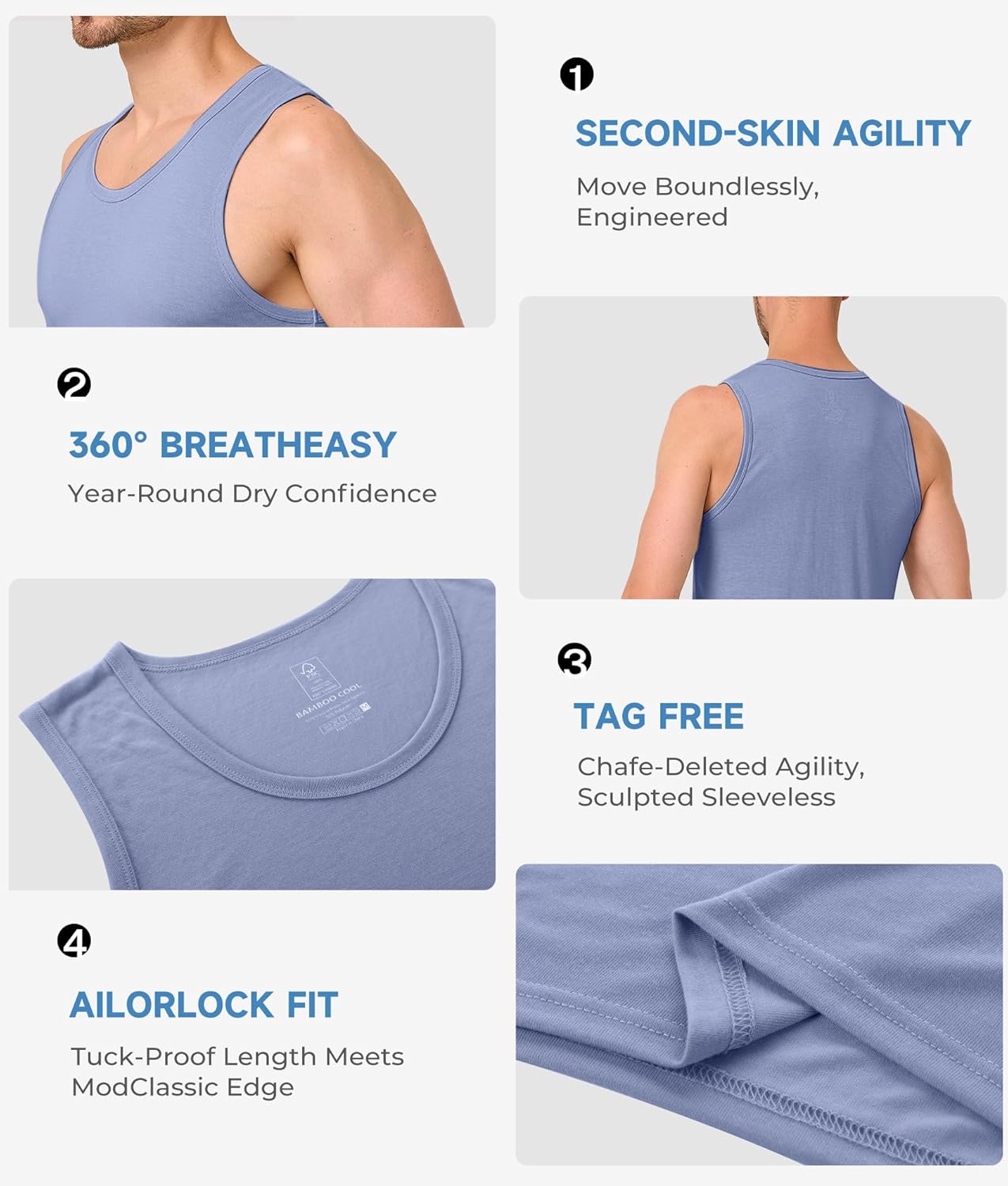 BAMBOO COOL Men's Tank Top Undershirts Moisture Wicking Breathable, Fitted Ruglar Fit T Shirts for Men 3 Pack - Image 4