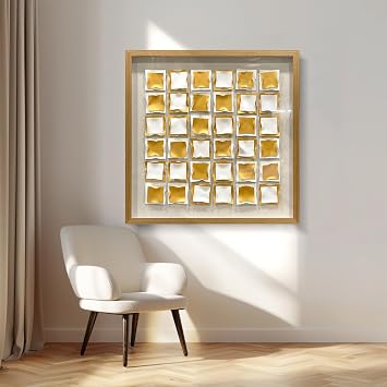 برايتا الذهب والأبيض هندسي جدار النحت عاكس 3 D لوحات محكم نحى نسيج معدني مع موجة الحديثة مؤطرة الفن التجريدي لغرفة النوم مكتب ديكور 31.5 "x31.5"