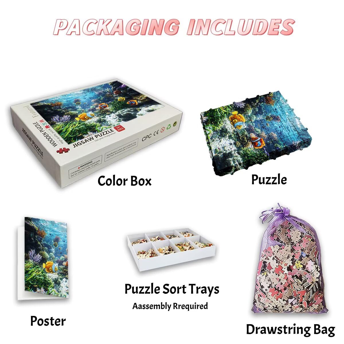 Puzzle 2000 sztuk ryb, koralowe puzzle dla dorosłych, drewniane puzzle kreatywna rozrywka, zabawa, klasyczne puzzle edukacyjne z wysokiej jakości opakowaniem pomysł na prezent dla kobiet Decor -2894