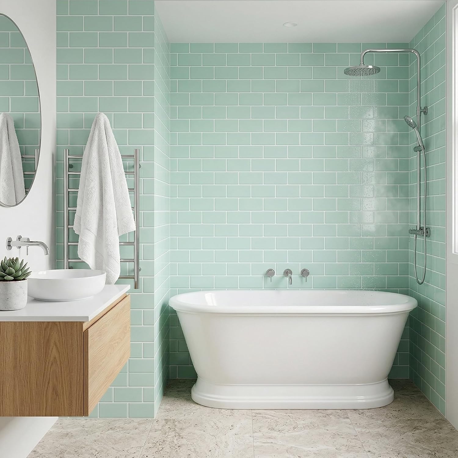 Arttown Peel and Stick Backsplash Subway Tiles, Aqua Blue 3D Self Adhesive Thicker Design Wall Tile Panels for Bathroom Kitchen Balcony (20-Sheet, 12"×12")